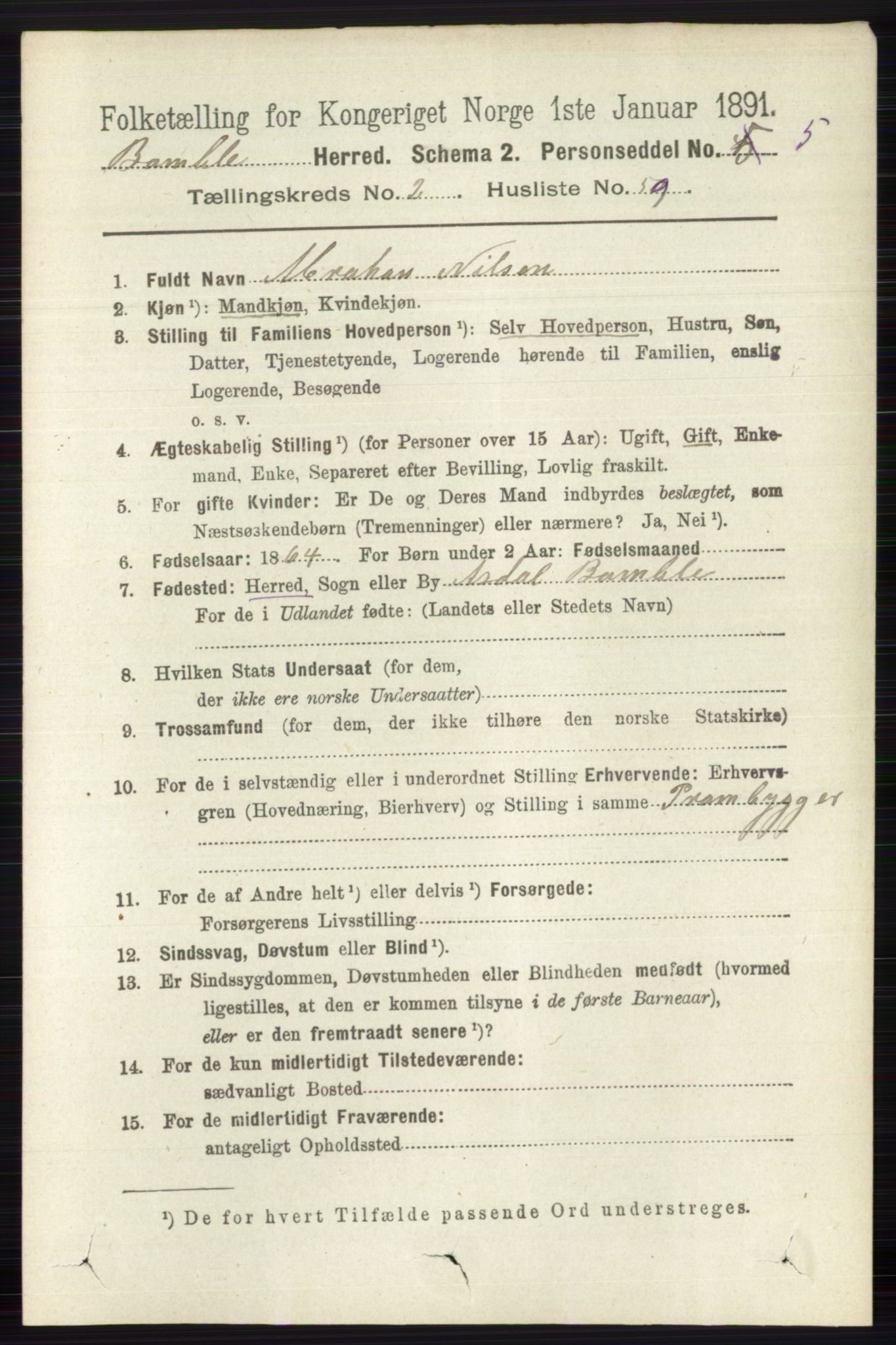 RA, 1891 census for 0814 Bamble, 1891, p. 1344