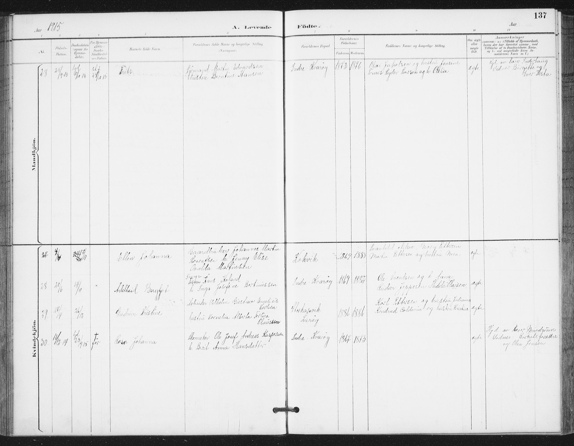 Ministerialprotokoller, klokkerbøker og fødselsregistre - Nordland, AV/SAT-A-1459/839/L0573: Parish register (copy) no. 839C03, 1892-1917, p. 137