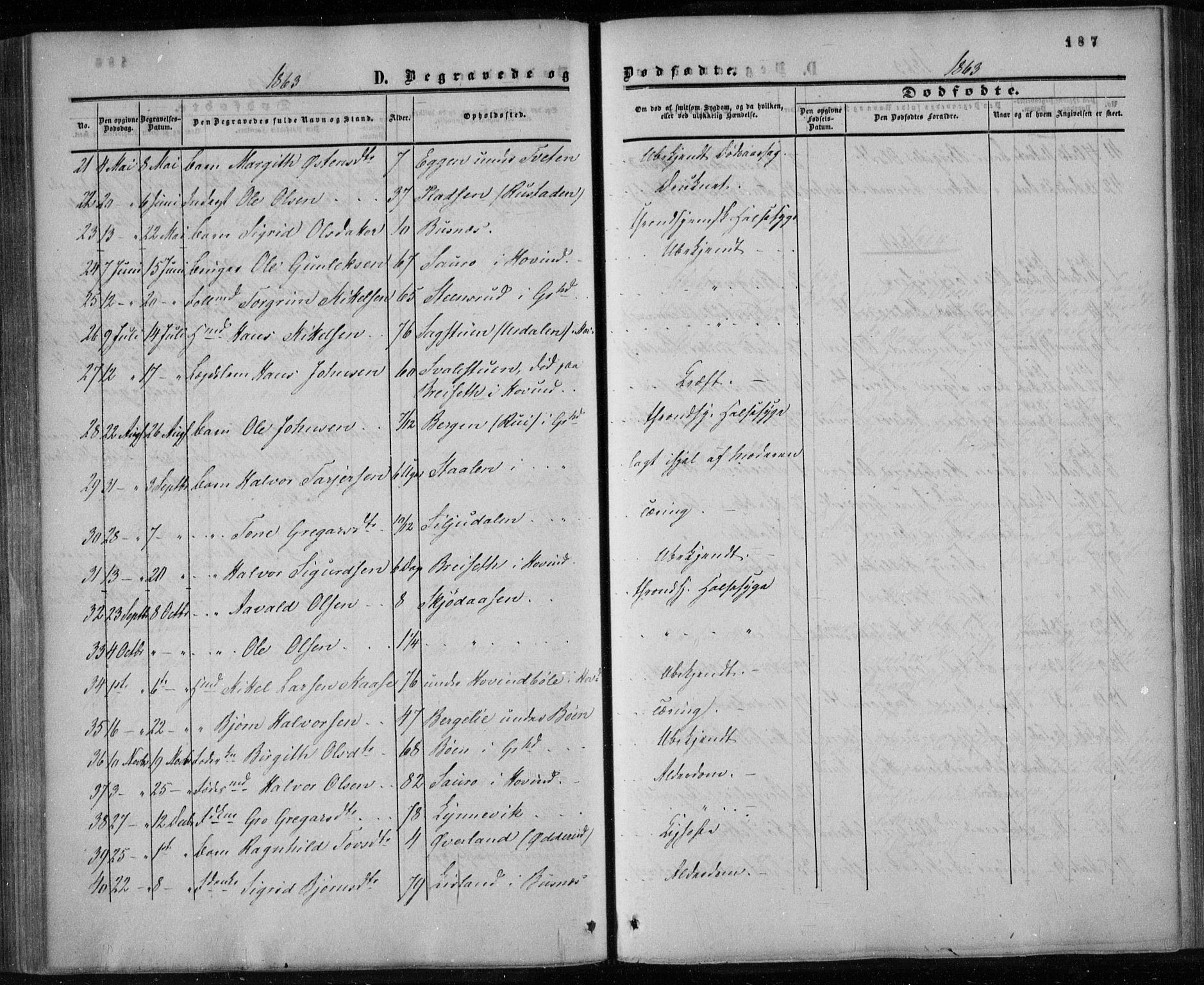 Gransherad kirkebøker, AV/SAKO-A-267/F/Fa/L0003: Parish register (official) no. I 3, 1859-1870, p. 187