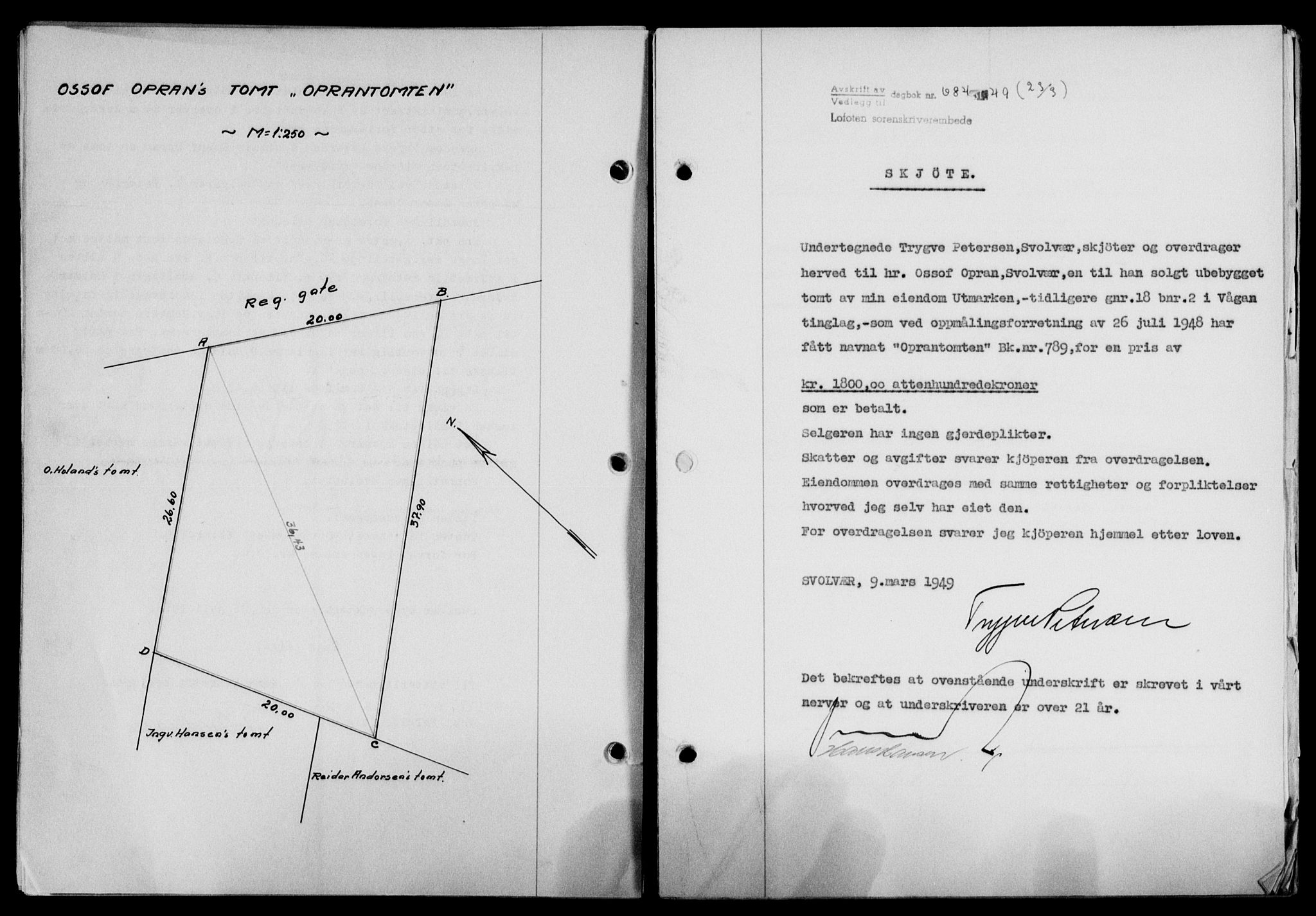 Lofoten sorenskriveri, SAT/A-0017/1/2/2C/L0020a: Mortgage book no. 20a, 1948-1949, Diary no: : 684/1949
