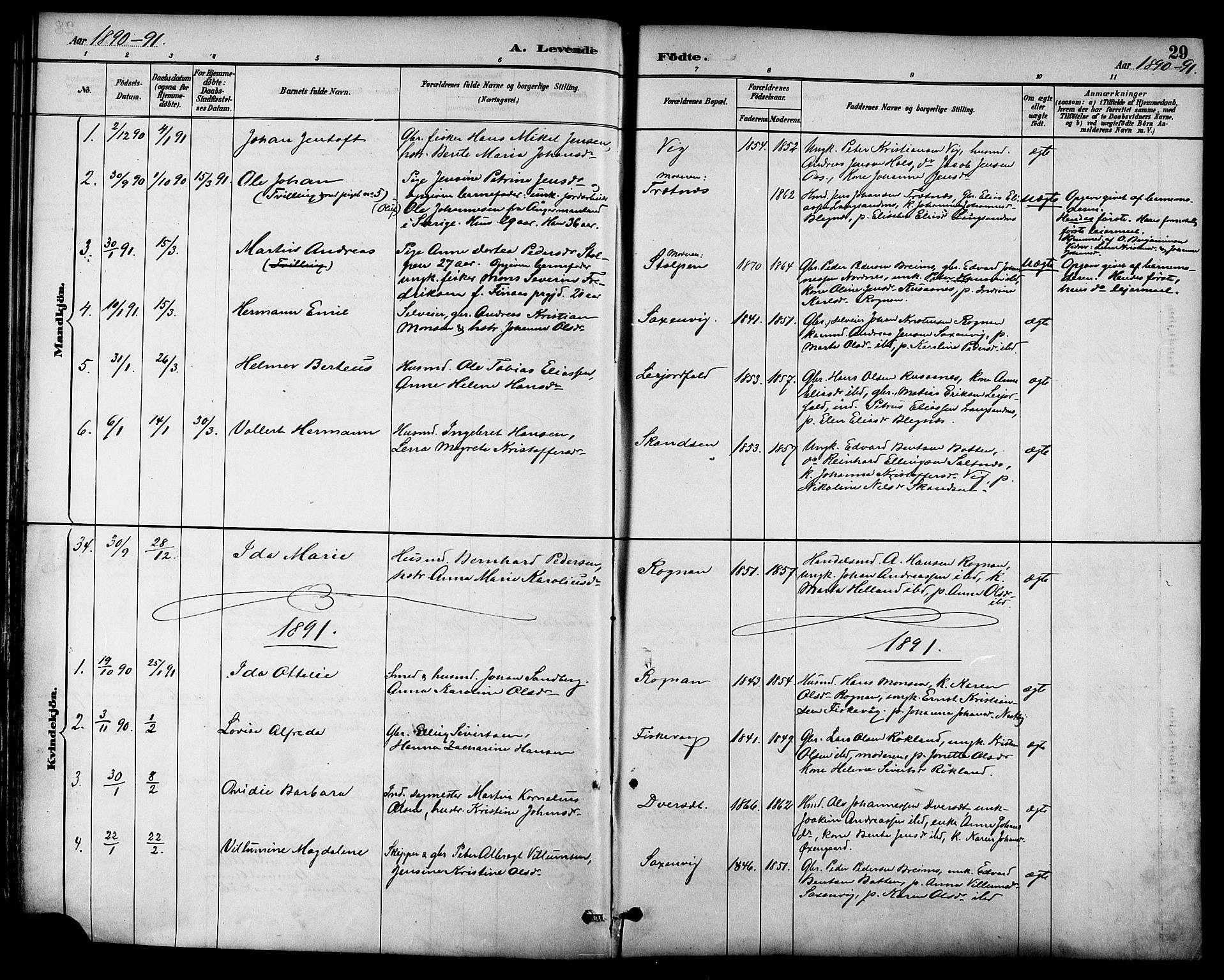 Ministerialprotokoller, klokkerbøker og fødselsregistre - Nordland, SAT/A-1459/847/L0669: Parish register (official) no. 847A09, 1887-1901, p. 29
