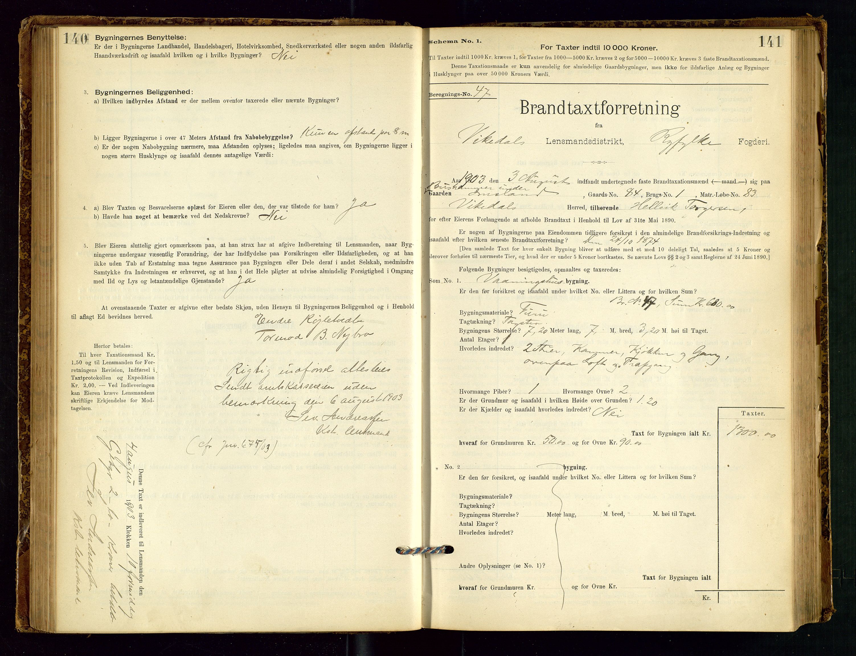 Vikedal lensmannskontor, SAST/A-100179/Gob/L0004: Branntakstprotokoll, 1894-1952, p. 140-141