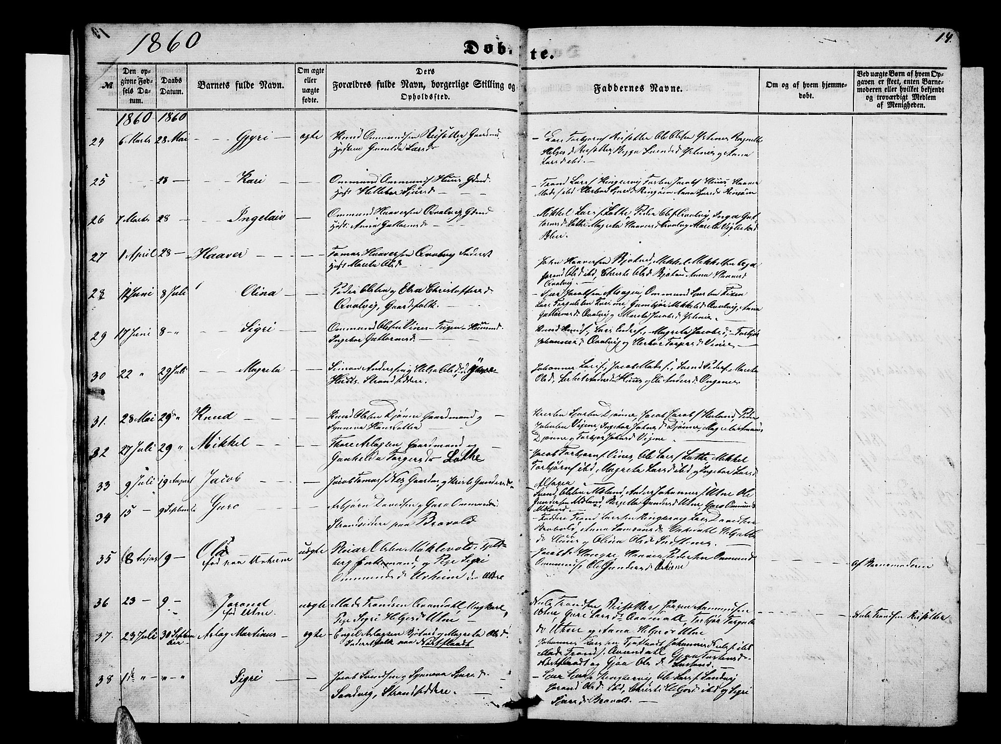 Ullensvang sokneprestembete, SAB/A-78701/H/Hab: Parish register (copy) no. E 6, 1857-1886, p. 14