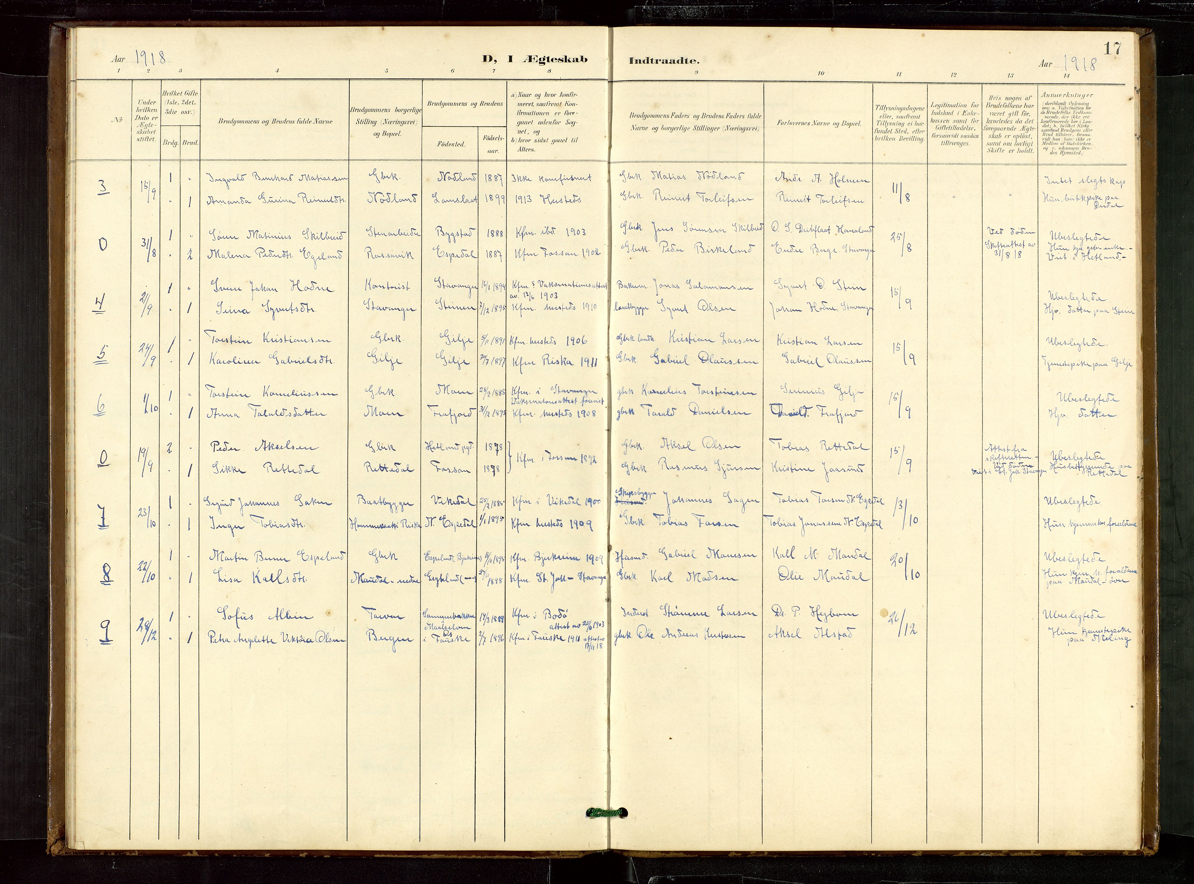 Høgsfjord sokneprestkontor, SAST/A-101624/H/Ha/Hab/L0010: Parish register (copy) no. B 10, 1900-1922, p. 17