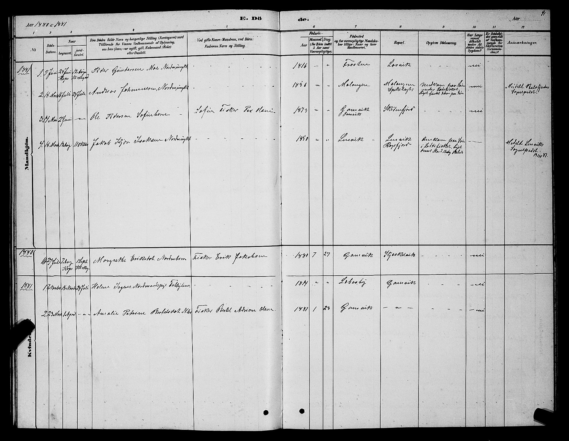 Tana sokneprestkontor, SATØ/S-1334/H/Hb/L0005klokker: Parish register (copy) no. 5, 1878-1891, p. 91
