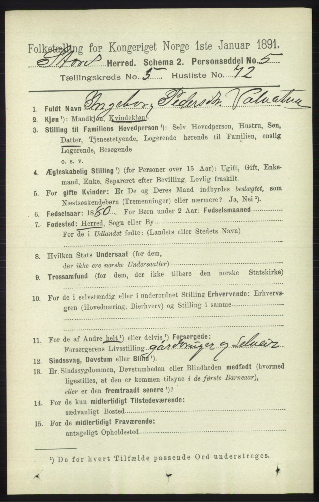 RA, 1891 census for 1221 Stord, 1891, p. 2065