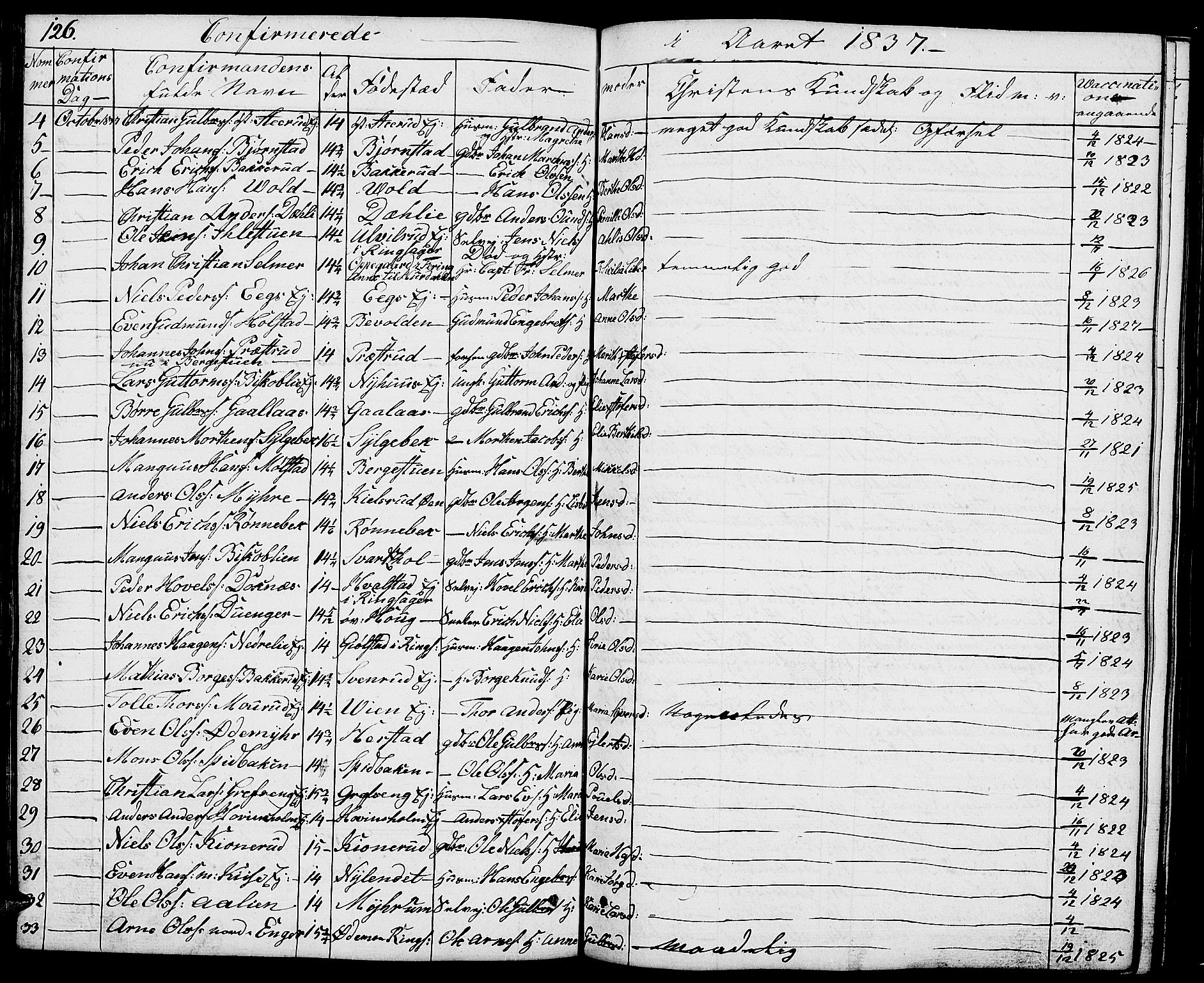 Nes prestekontor, Hedmark, AV/SAH-PREST-020/L/La/L0004: Parish register (copy) no. 4, 1832-1861, p. 126