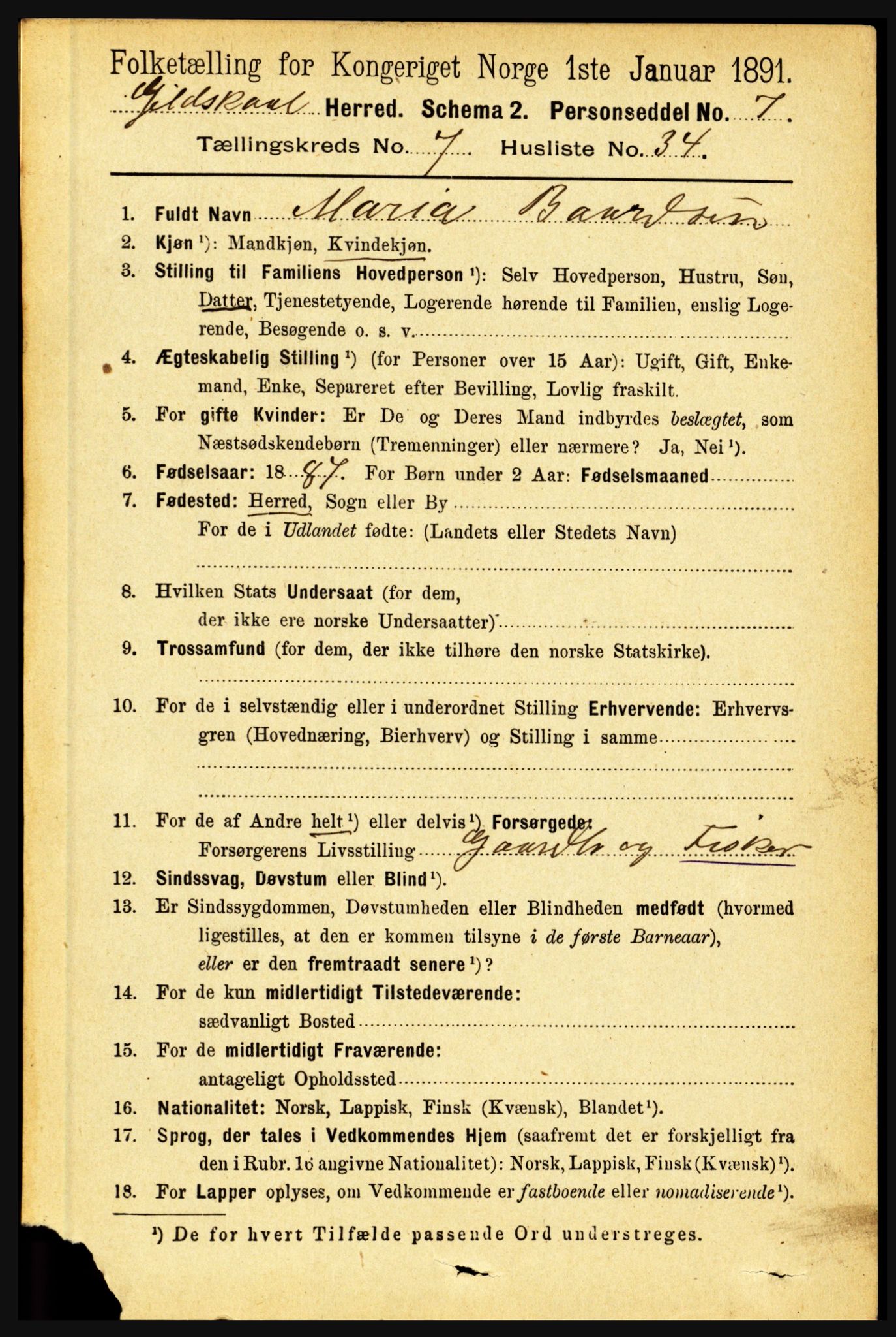 RA, 1891 census for 1838 Gildeskål, 1891, p. 2420