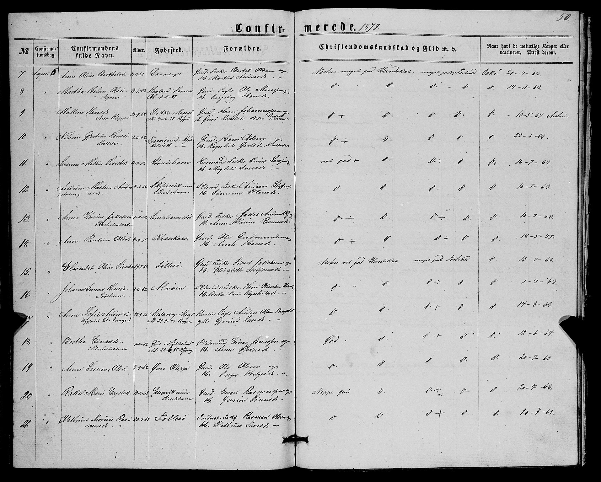 Askøy Sokneprestembete, AV/SAB-A-74101/H/Ha/Hab/Haba/L0006: Parish register (copy) no. A 6, 1861-1881, p. 50