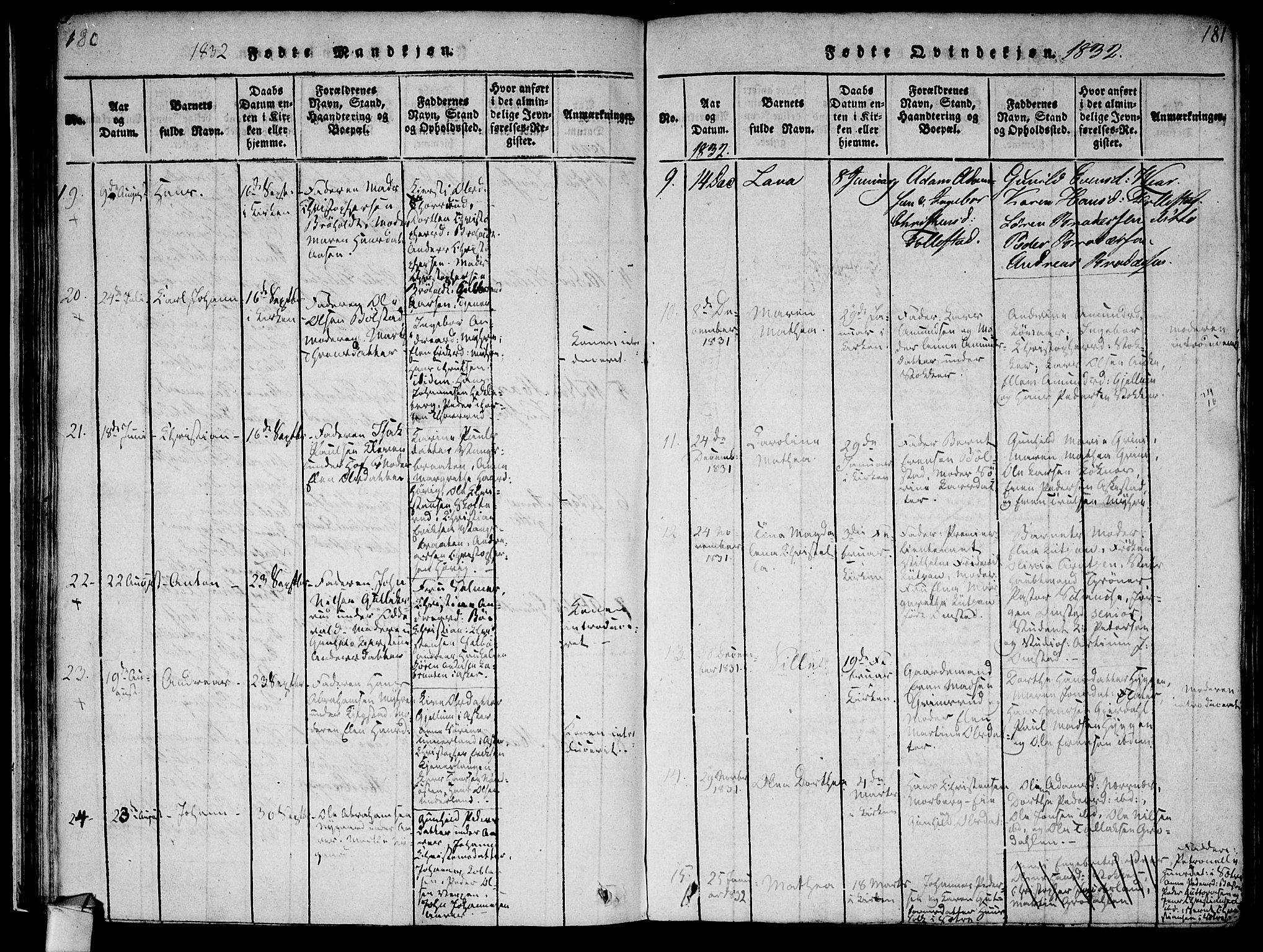 Røyken kirkebøker, AV/SAKO-A-241/F/Fa/L0004: Parish register (official) no. 4, 1814-1832, p. 180-181