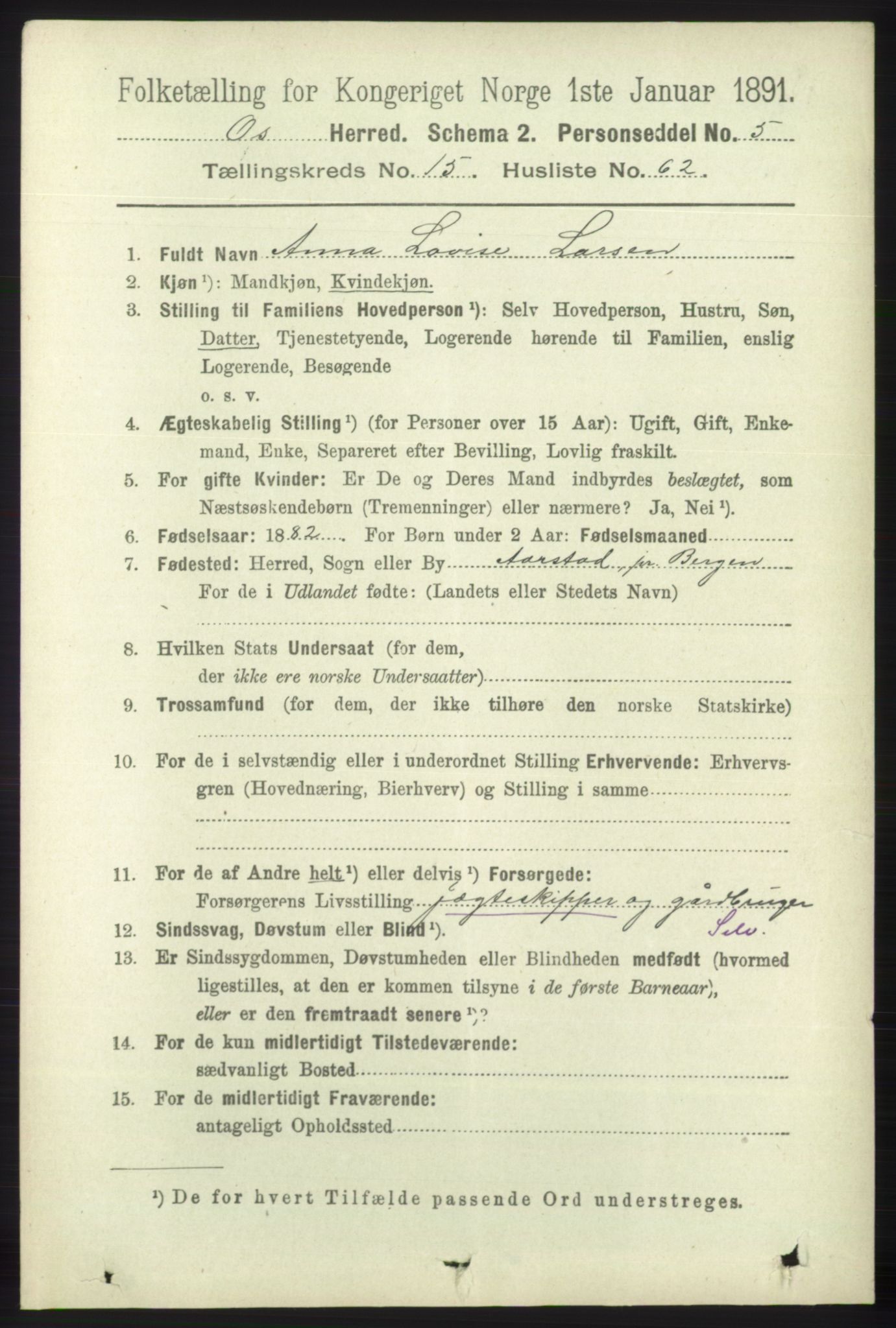 RA, 1891 census for 1243 Os, 1891, p. 3486