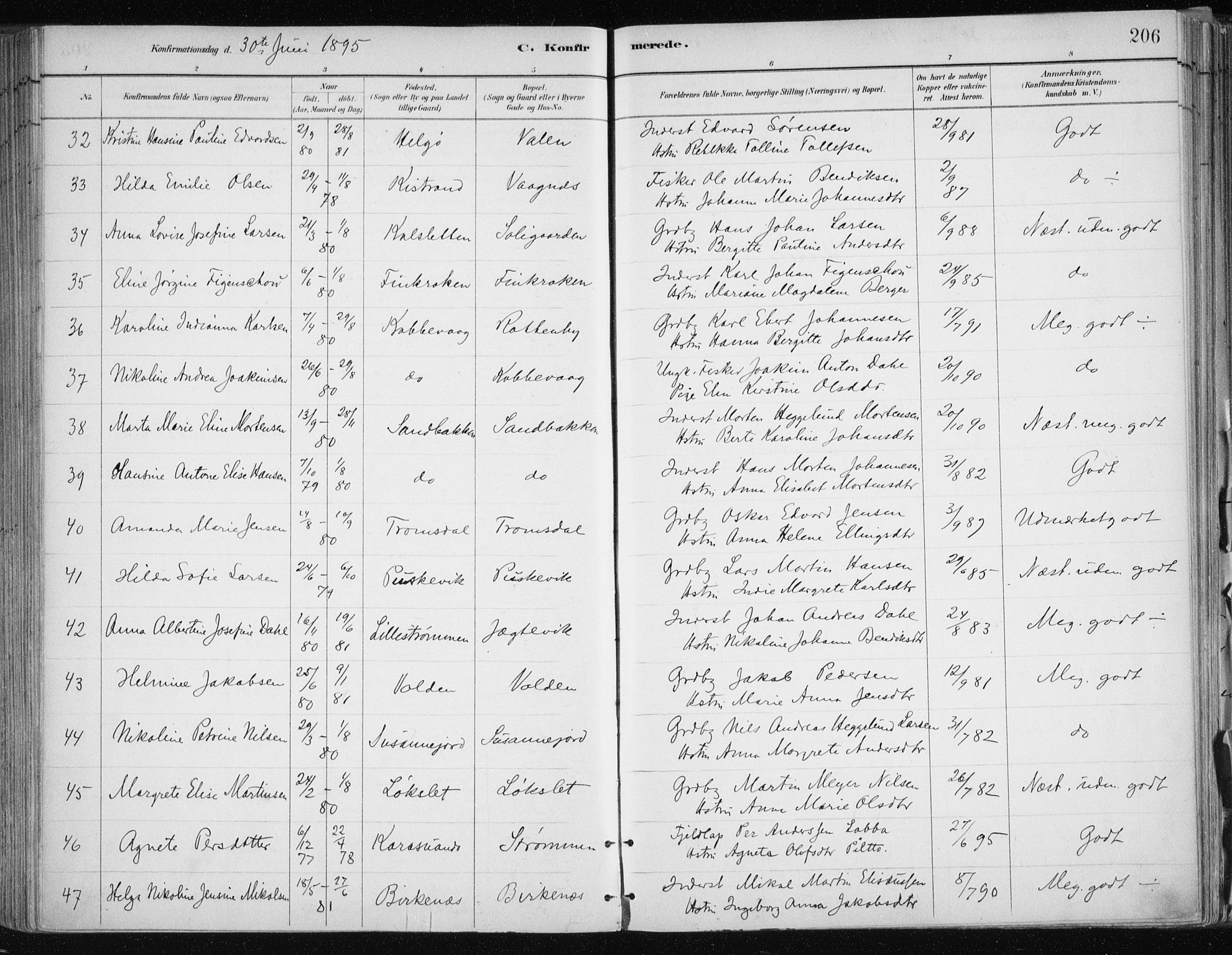 Tromsøysund sokneprestkontor, AV/SATØ-S-1304/G/Ga/L0005kirke: Parish register (official) no. 5, 1888-1896, p. 206