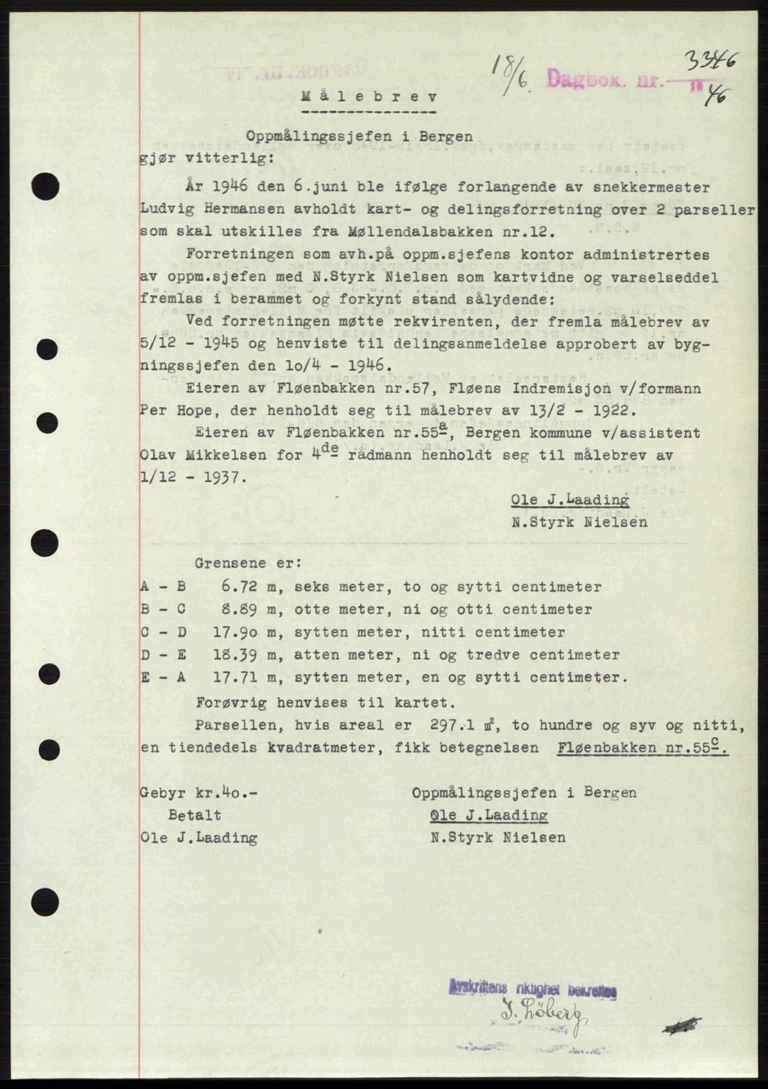 Byfogd og Byskriver i Bergen, SAB/A-3401/03/03Bc/L0022: Mortgage book no. A18, 1946-1946, Diary no: : 3346/1946