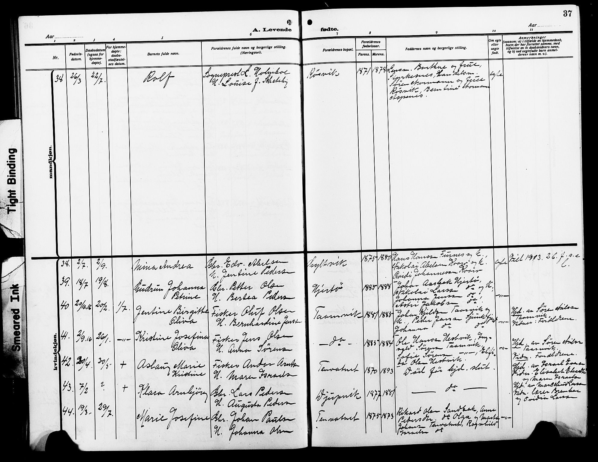 Ministerialprotokoller, klokkerbøker og fødselsregistre - Nordland, AV/SAT-A-1459/854/L0787: Parish register (copy) no. 854C03, 1913-1926, p. 37