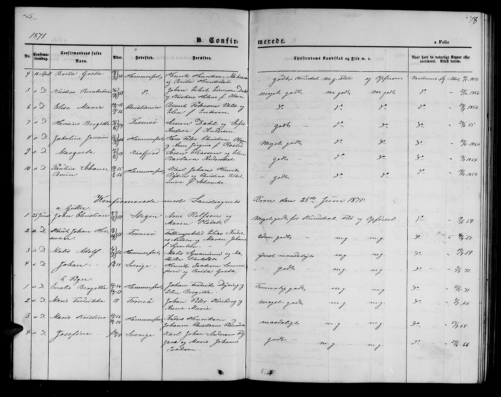 Hammerfest sokneprestkontor, AV/SATØ-S-1347/H/Hb/L0004.klokk: Parish register (copy) no. 4, 1869-1877, p. 78