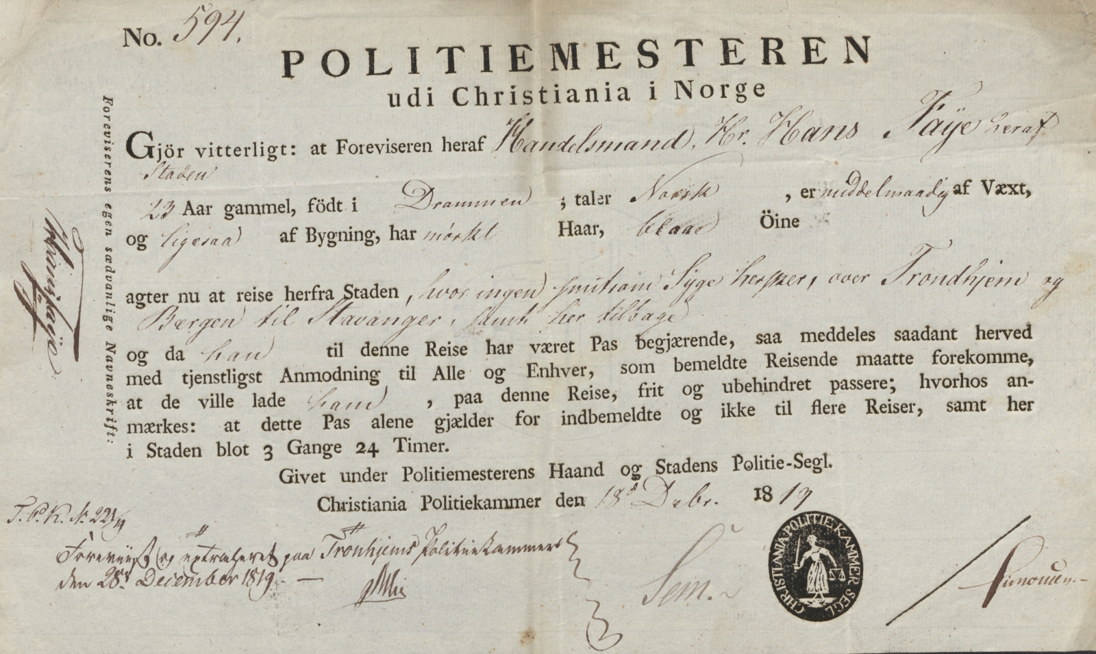 Bergen politikammer / politidistrikt, AV/SAB-A-60401/L.b, 1816-1822, p. 29