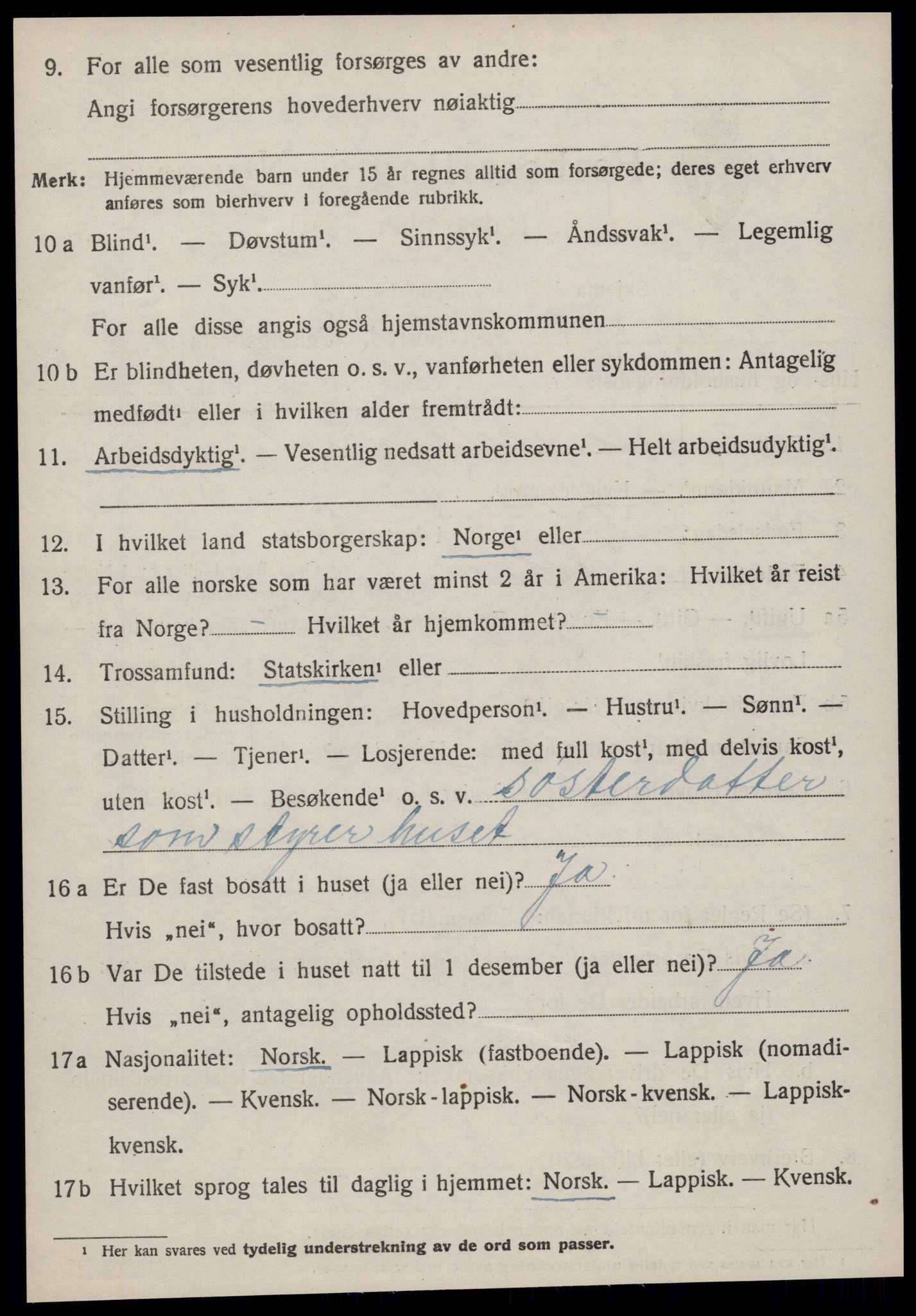 SAT, 1920 census for Sandstad, 1920, p. 656