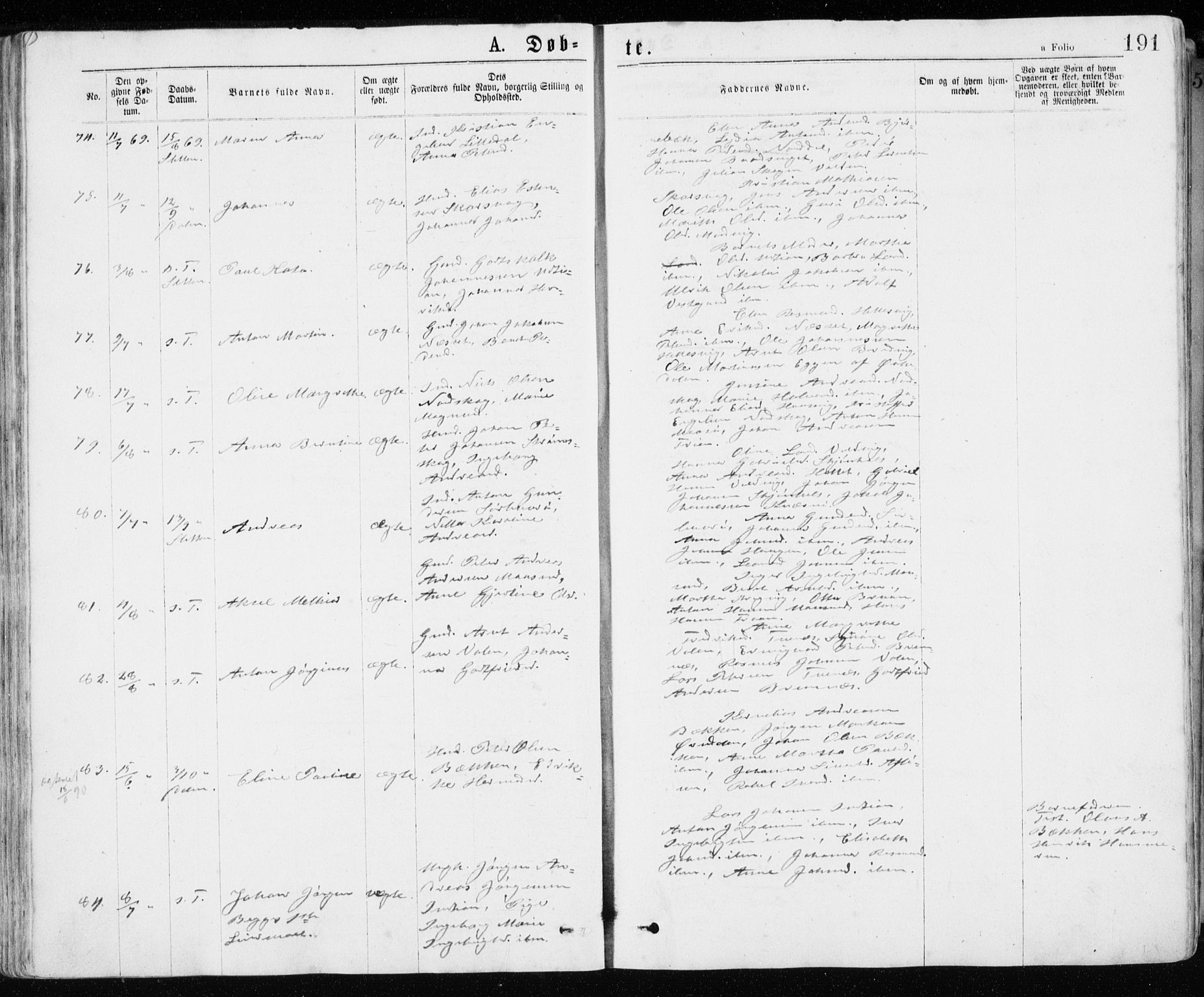 Ministerialprotokoller, klokkerbøker og fødselsregistre - Sør-Trøndelag, AV/SAT-A-1456/640/L0576: Parish register (official) no. 640A01, 1846-1876, p. 191