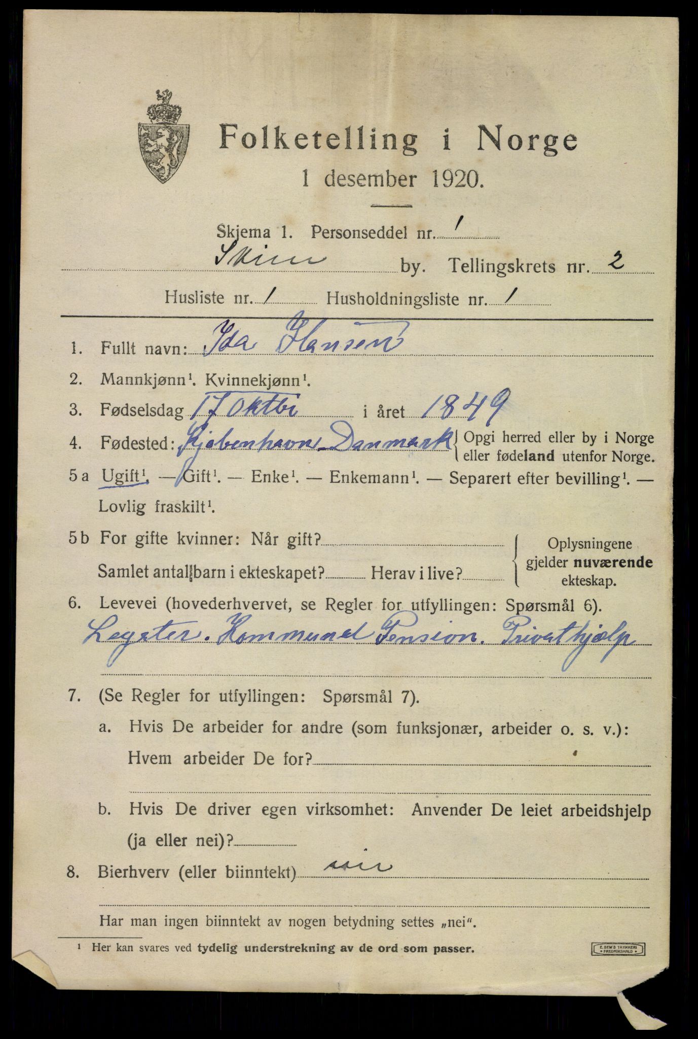 SAKO, 1920 census for Skien, 1920, p. 13530