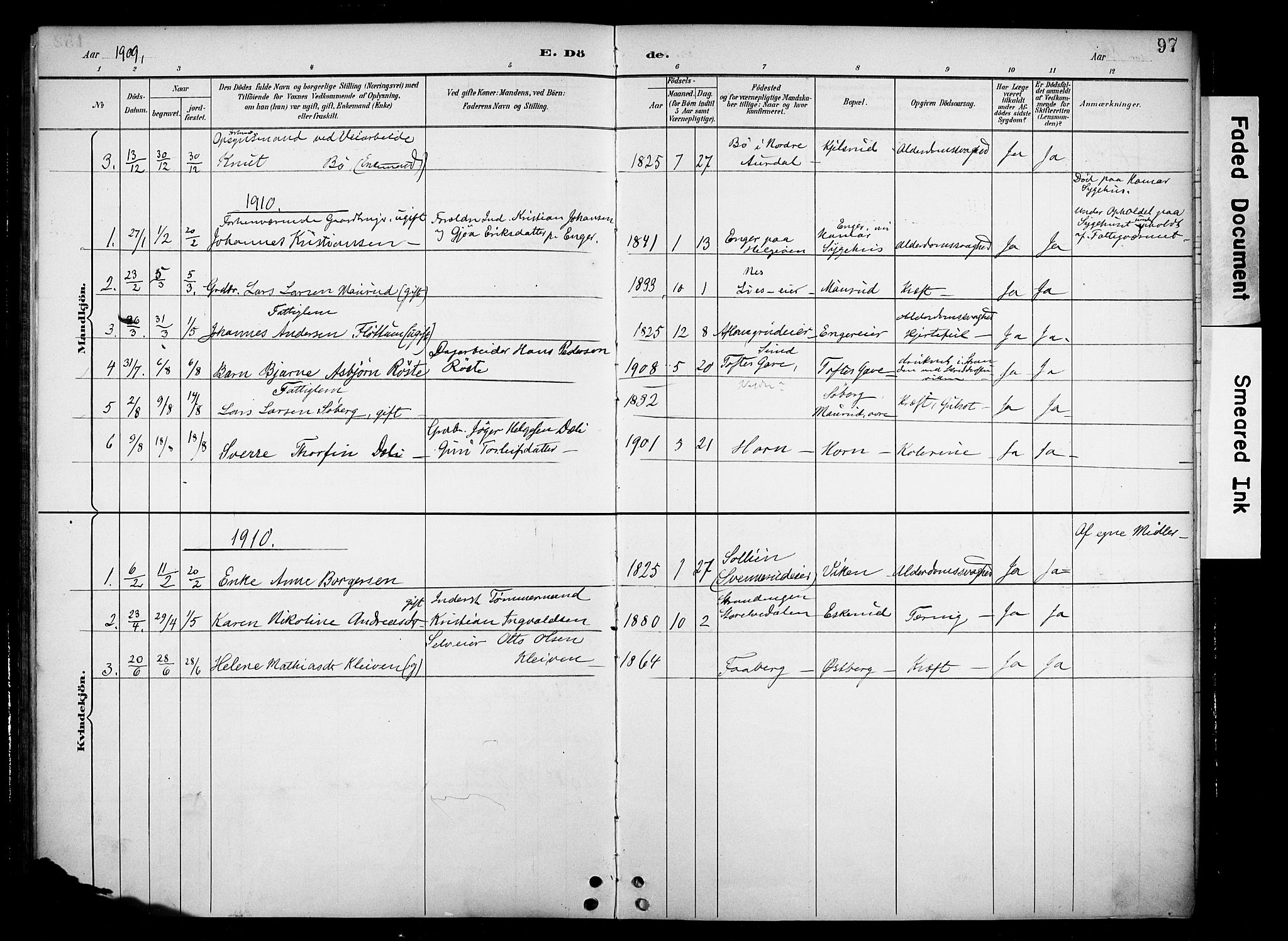 Nes prestekontor, Hedmark, AV/SAH-PREST-020/K/Ka/L0012: Parish register (official) no. 12, 1906-1920, p. 97