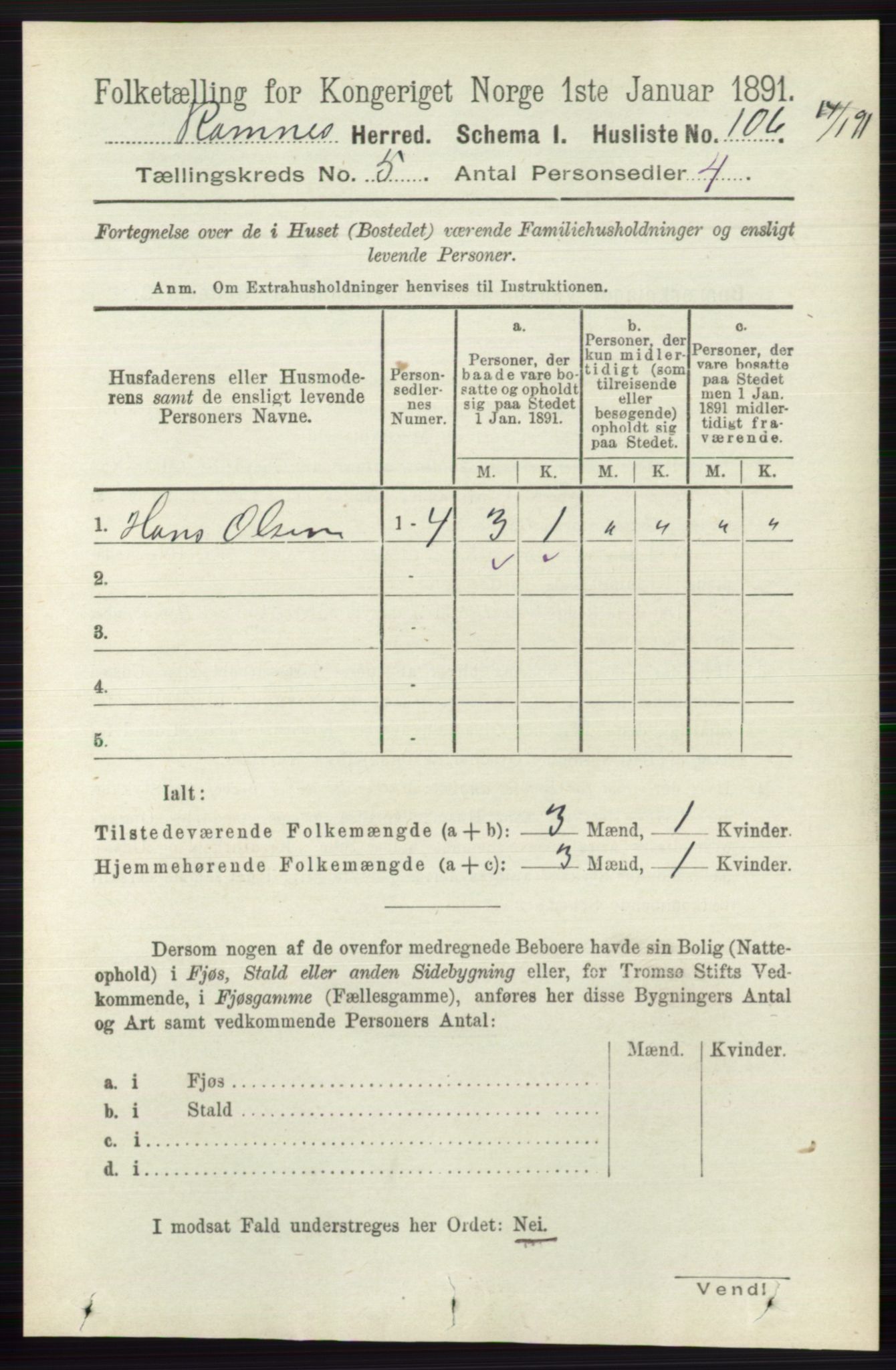 RA, 1891 census for 0718 Ramnes, 1891, p. 2529