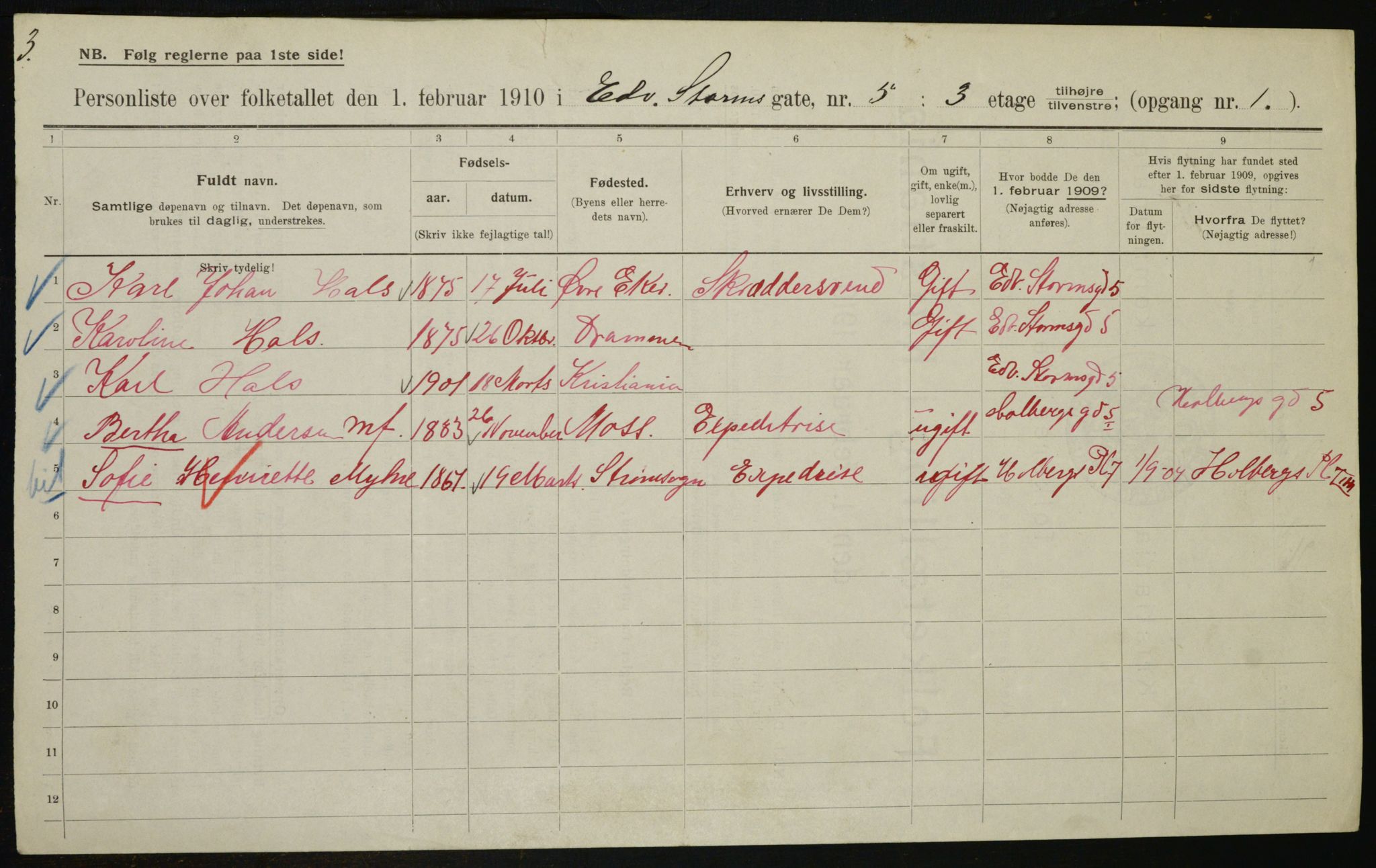 OBA, Municipal Census 1910 for Kristiania, 1910, p. 17787