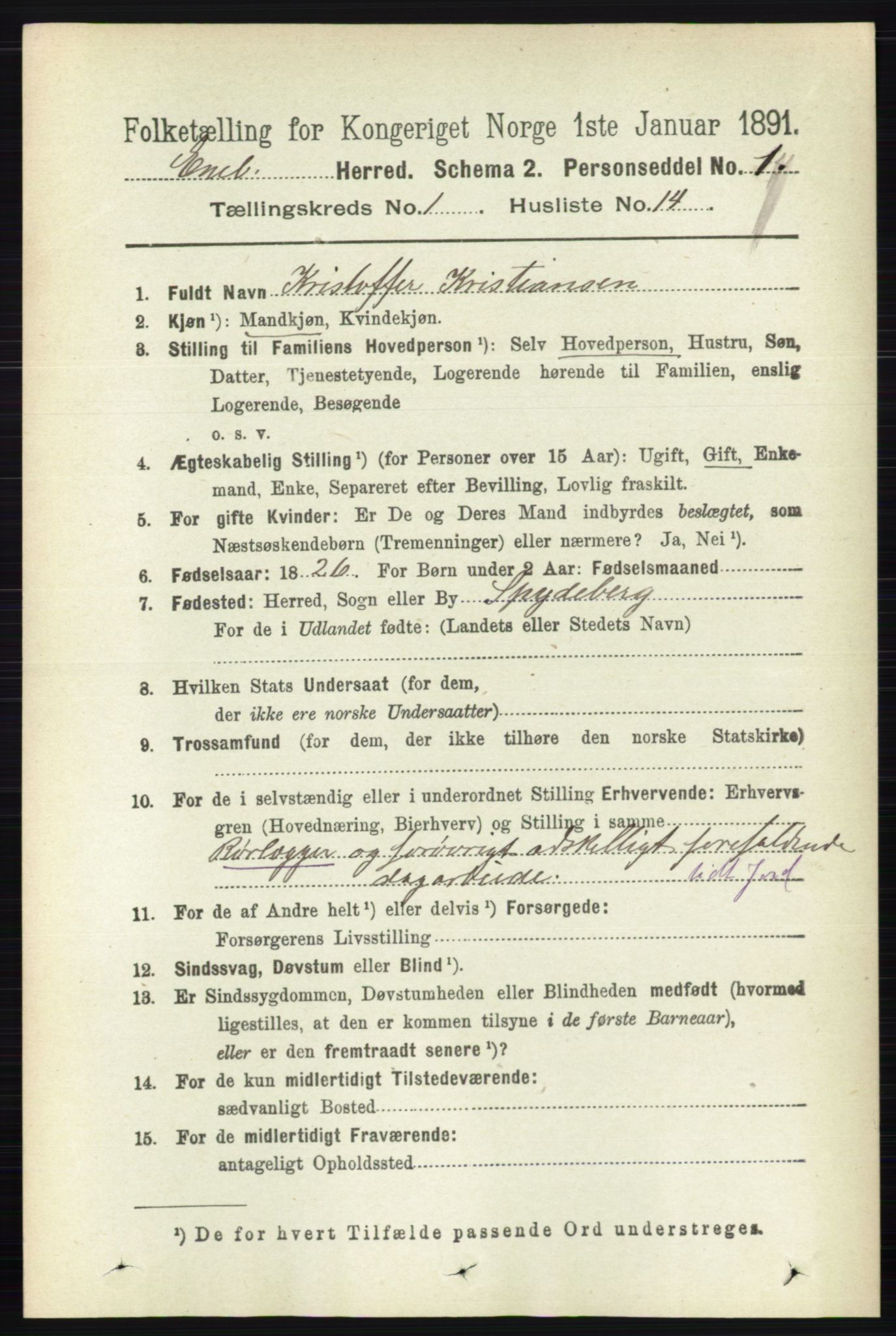 RA, 1891 census for 0229 Enebakk, 1891, p. 199