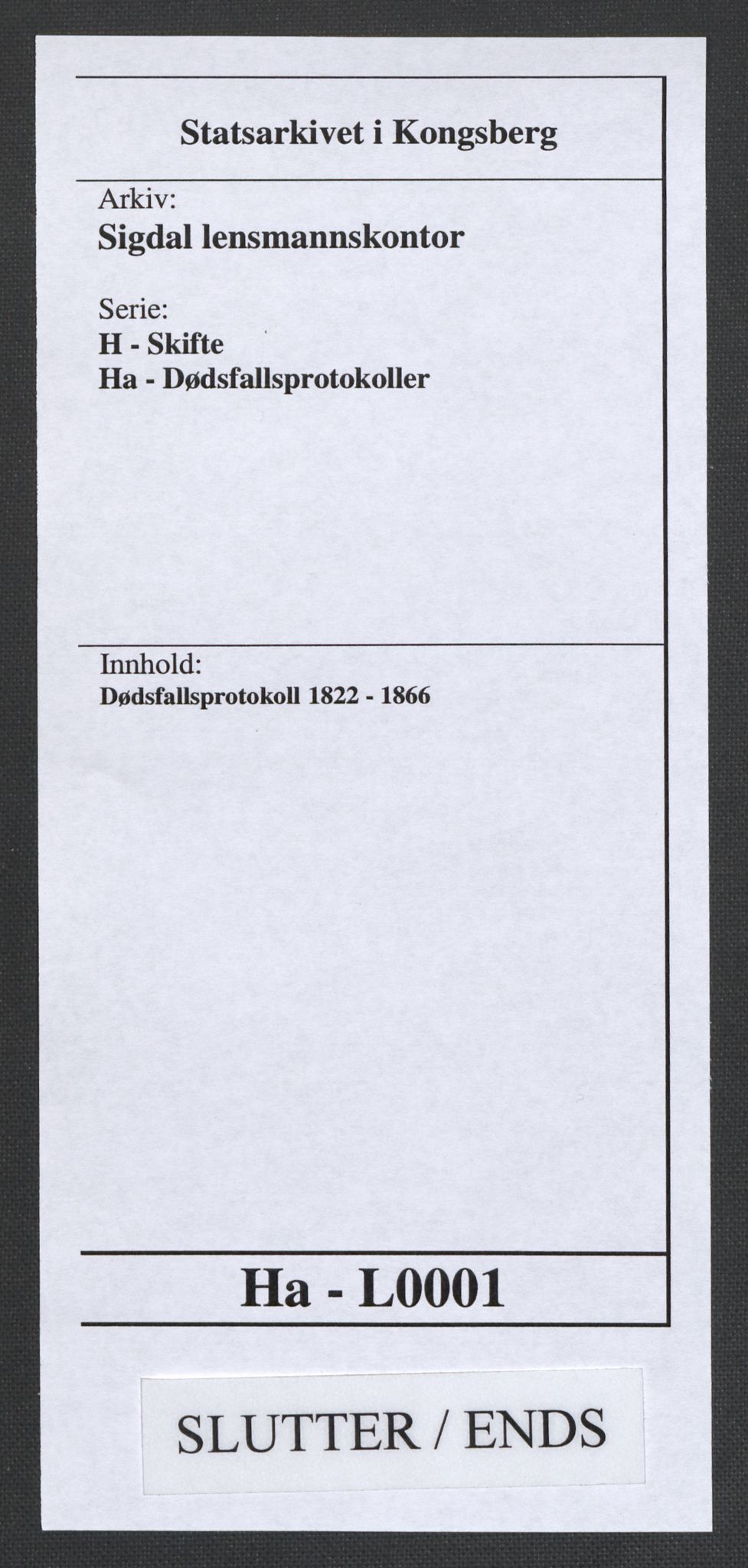 Sigdal lensmannskontor, AV/SAKO-A-515/H/Ha/L0001: Dødsfallsprotokoll, 1822-1866