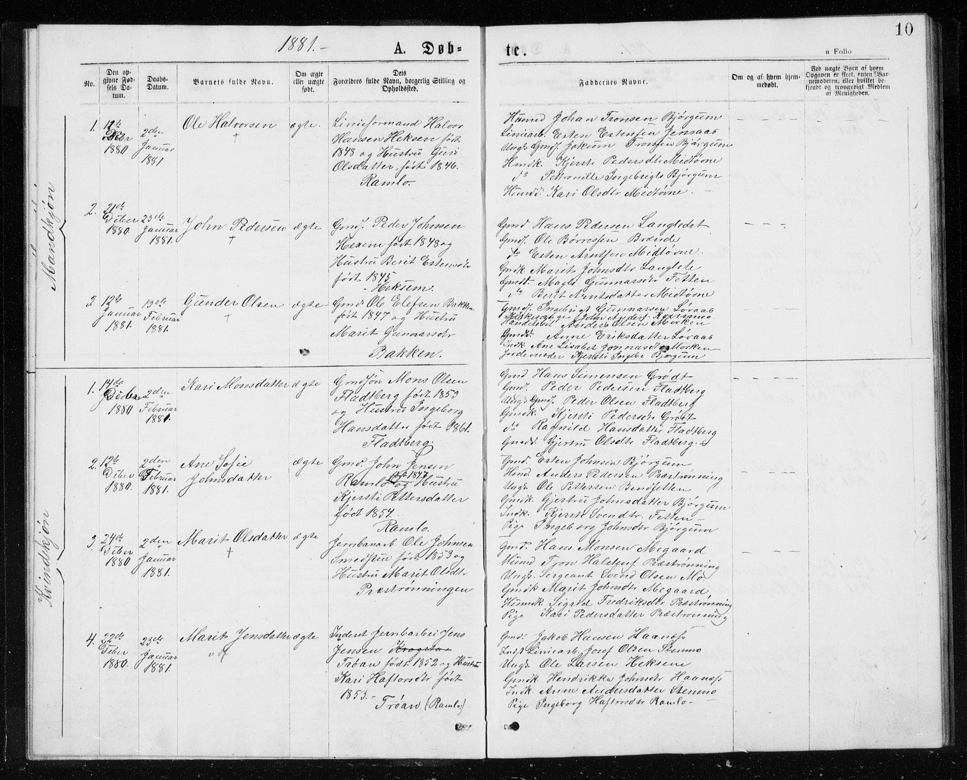 Ministerialprotokoller, klokkerbøker og fødselsregistre - Sør-Trøndelag, SAT/A-1456/685/L0977: Parish register (copy) no. 685C02, 1879-1890, p. 10