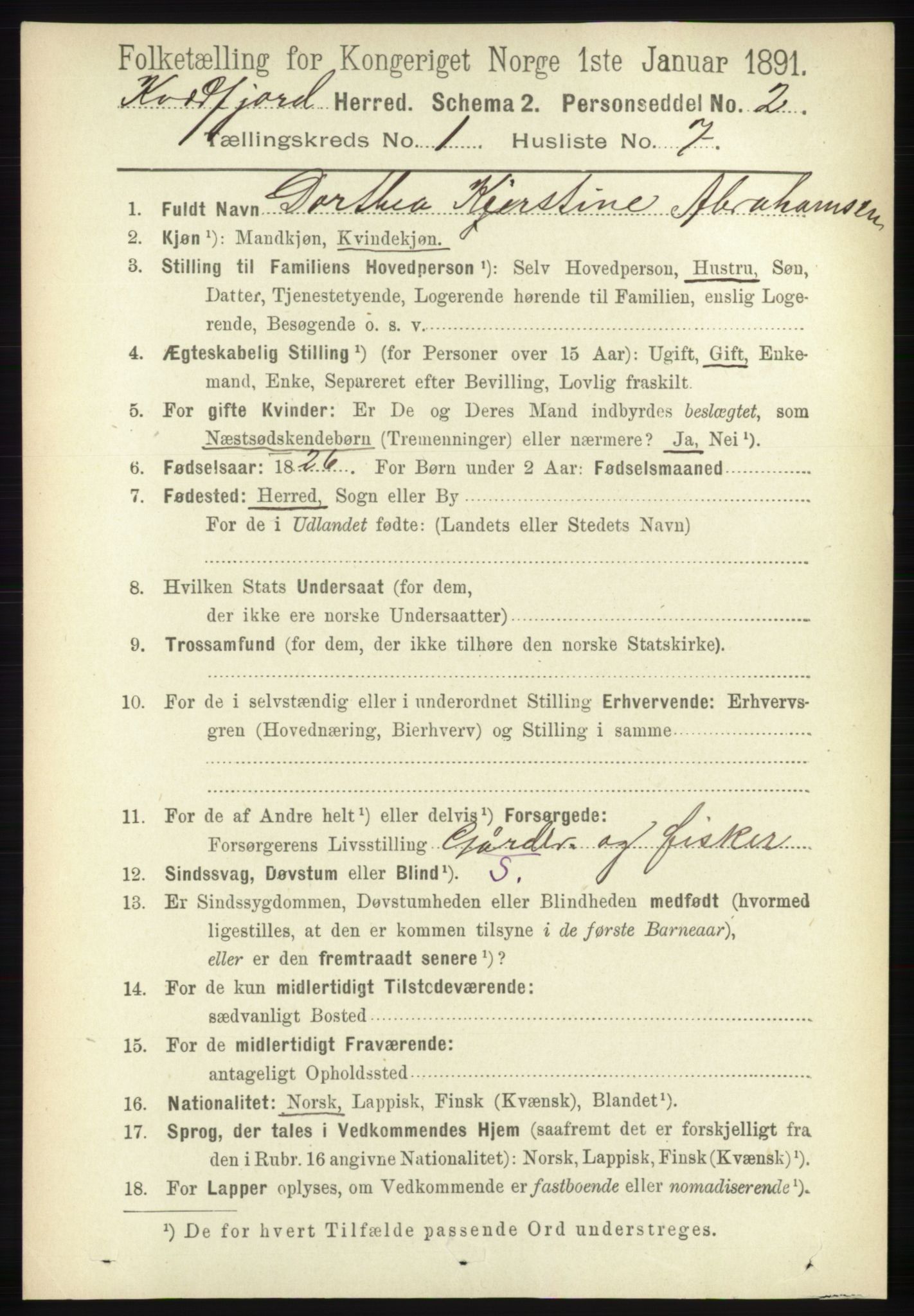 RA, 1891 census for 1911 Kvæfjord, 1891, p. 143