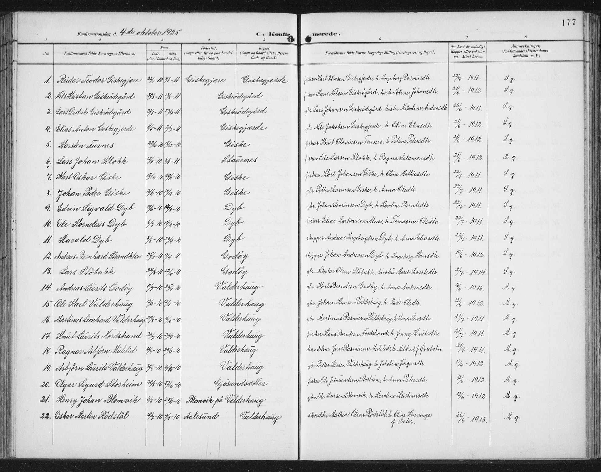 Ministerialprotokoller, klokkerbøker og fødselsregistre - Møre og Romsdal, AV/SAT-A-1454/534/L0489: Parish register (copy) no. 534C01, 1899-1941, p. 177