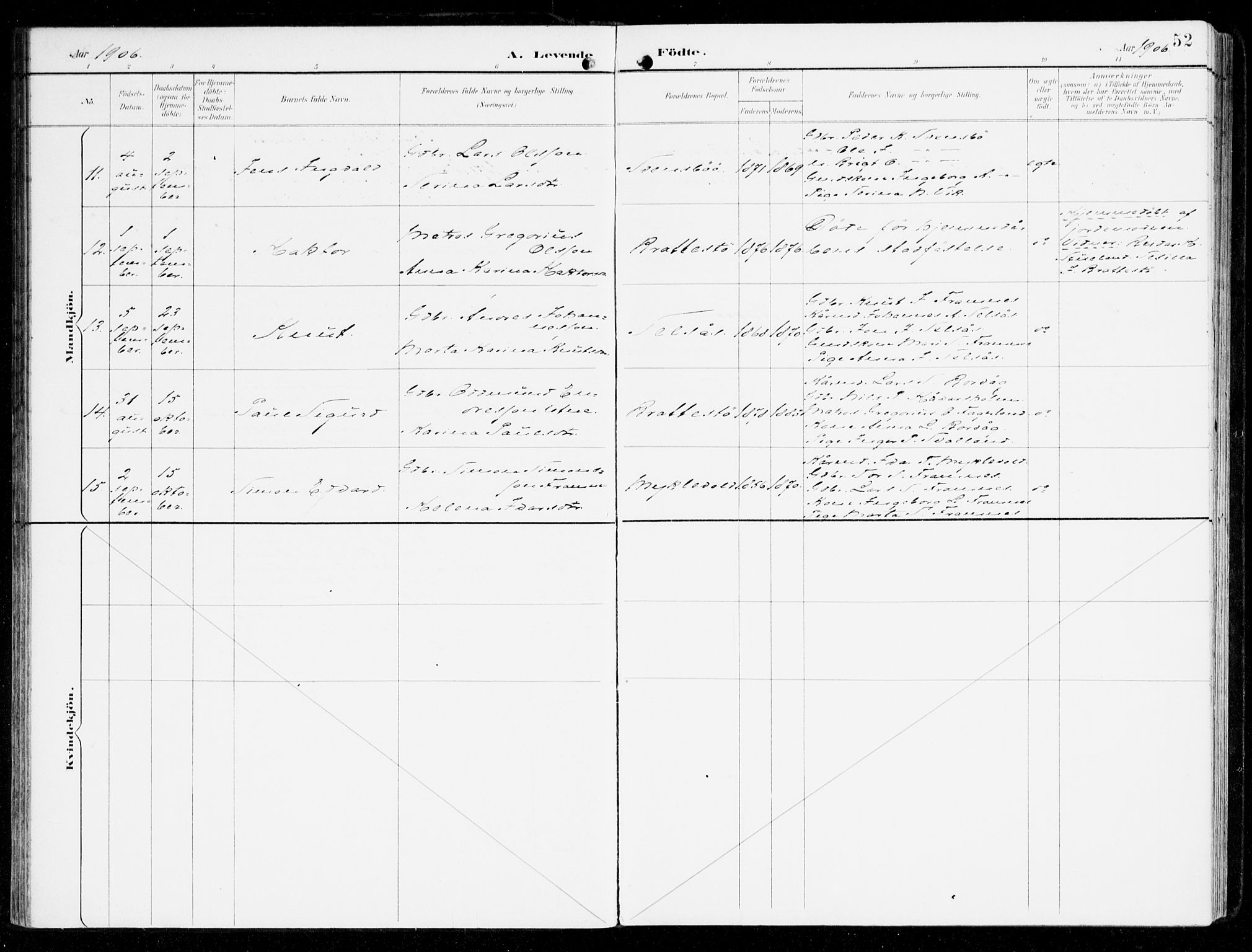 Sveio Sokneprestembete, AV/SAB-A-78501/H/Haa: Parish register (official) no. D 2, 1894-1916, p. 52