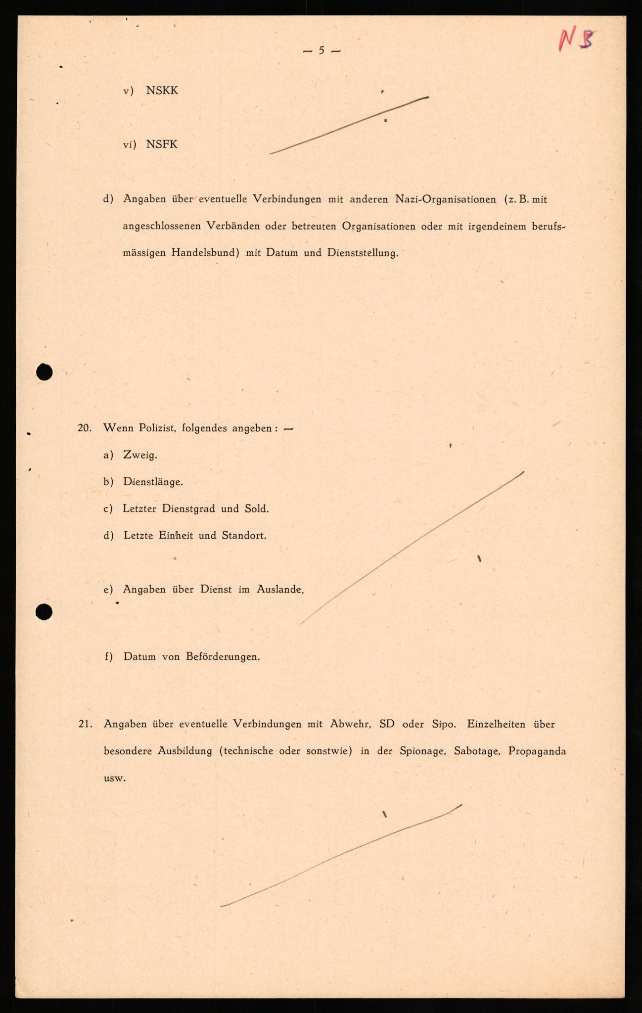 Forsvaret, Forsvarets overkommando II, RA/RAFA-3915/D/Db/L0024: CI Questionaires. Tyske okkupasjonsstyrker i Norge. Tyskere., 1945-1946, p. 99