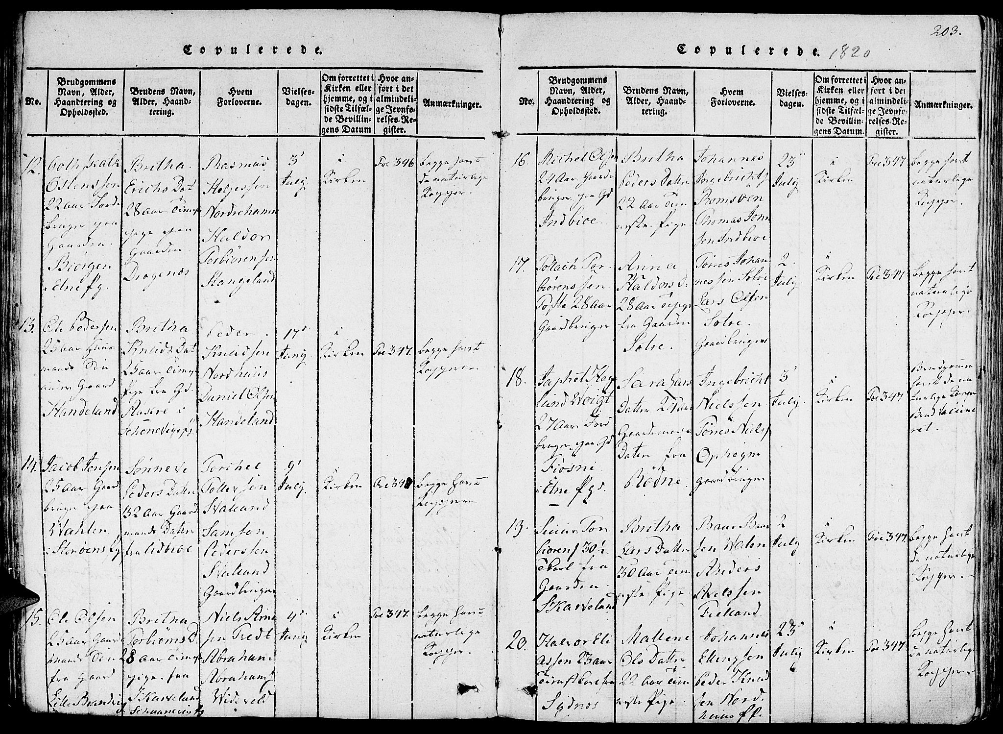 Fjelberg sokneprestembete, AV/SAB-A-75201/H/Haa: Parish register (official) no. A 4, 1816-1822, p. 203