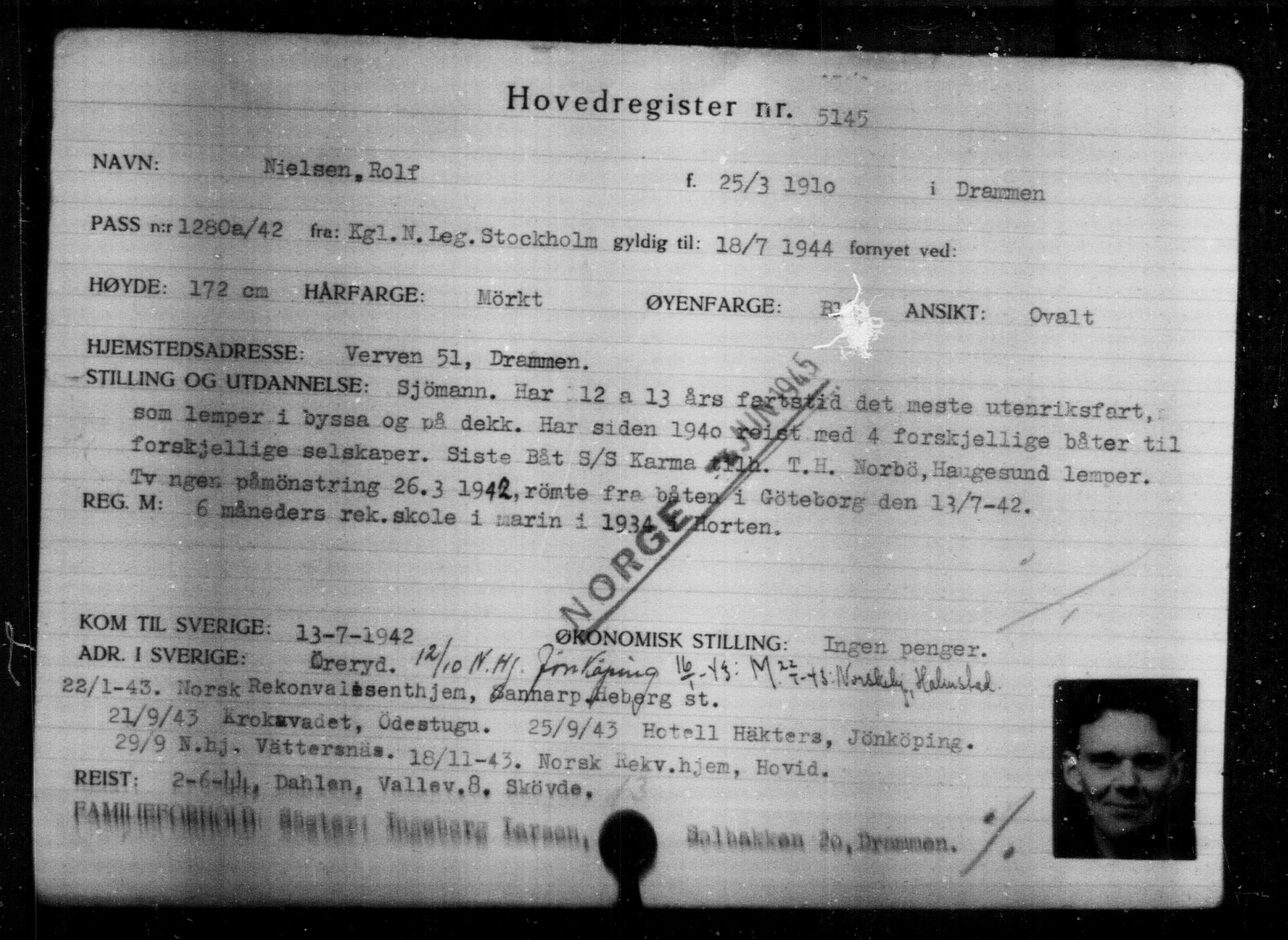 Utenriksstasjonene, Legasjonen i Stockholm, Flyktningkontoret, AV/RA-S-6753/V/Va/L0004: Kjesäterkartoteket, flyktninger med registreringsnr. 3496-6610, 1940-1945, p. 1943
