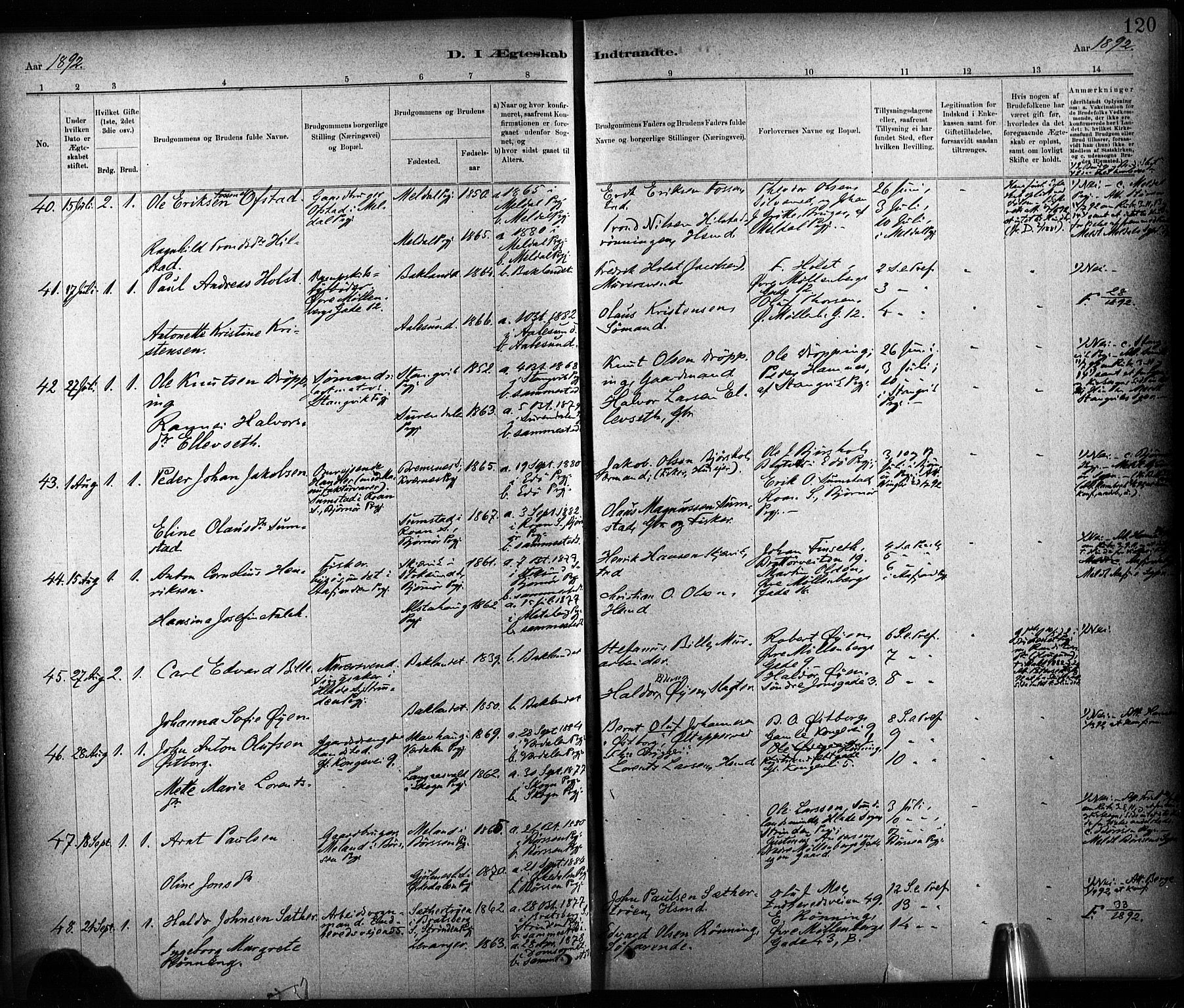 Ministerialprotokoller, klokkerbøker og fødselsregistre - Sør-Trøndelag, AV/SAT-A-1456/604/L0189: Parish register (official) no. 604A10, 1878-1892, p. 120