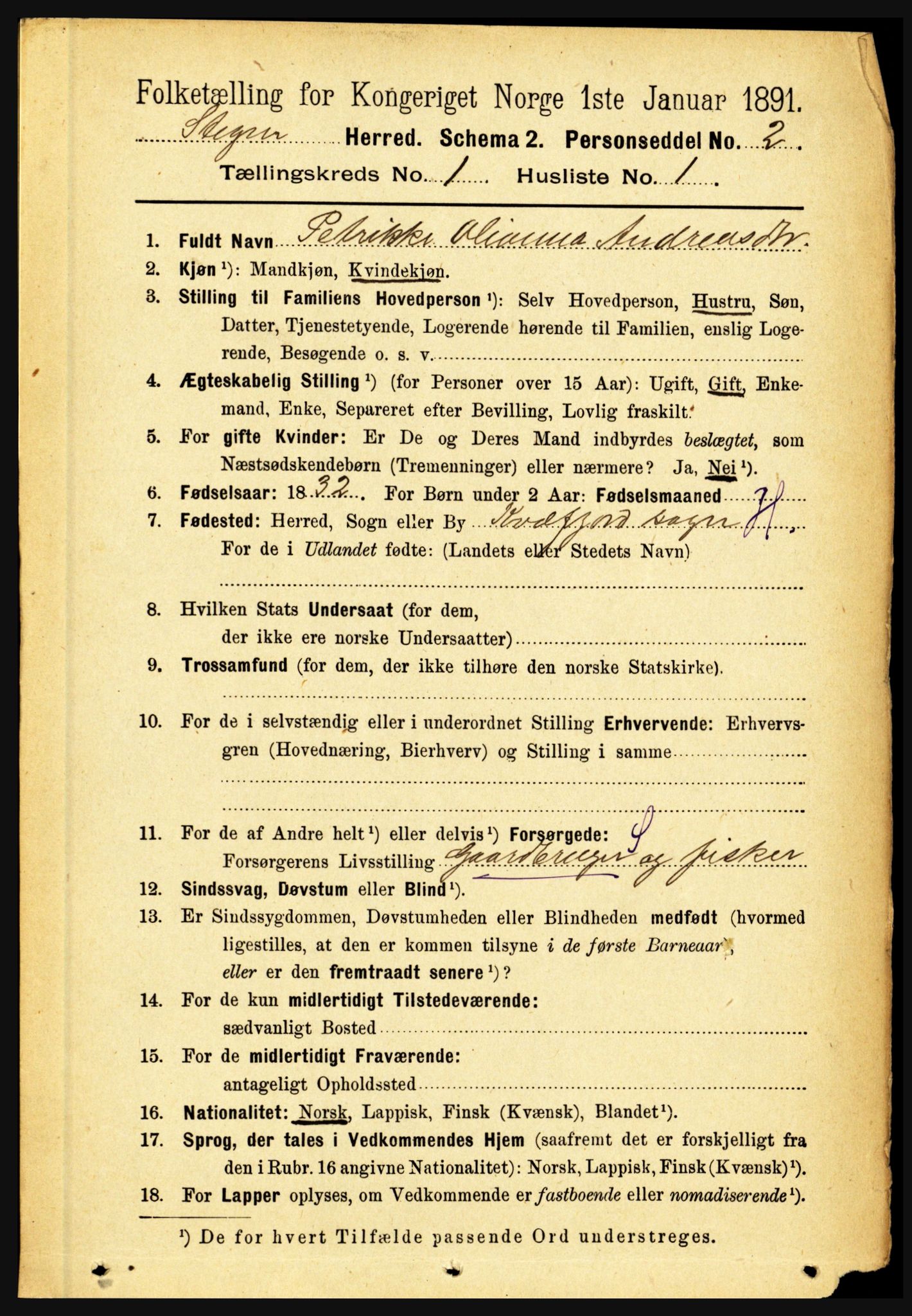 RA, 1891 census for 1848 Steigen, 1891, p. 117