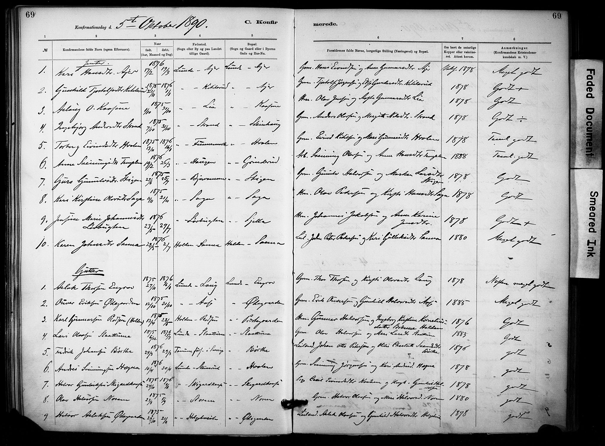 Lunde kirkebøker, SAKO/A-282/F/Fa/L0002: Parish register (official) no. I 2, 1884-1892, p. 69