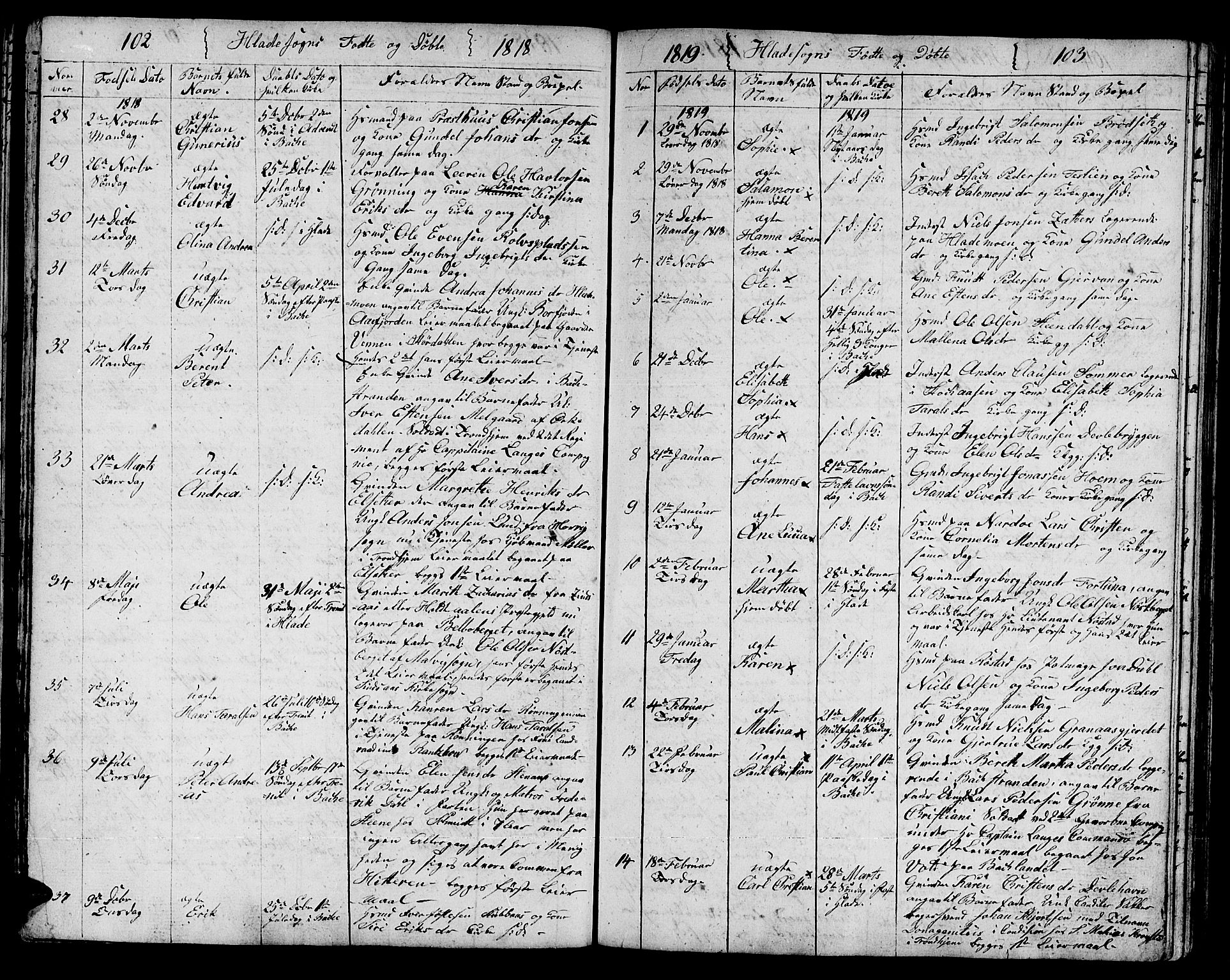 Ministerialprotokoller, klokkerbøker og fødselsregistre - Sør-Trøndelag, SAT/A-1456/606/L0306: Parish register (copy) no. 606C02, 1797-1829, p. 102-103