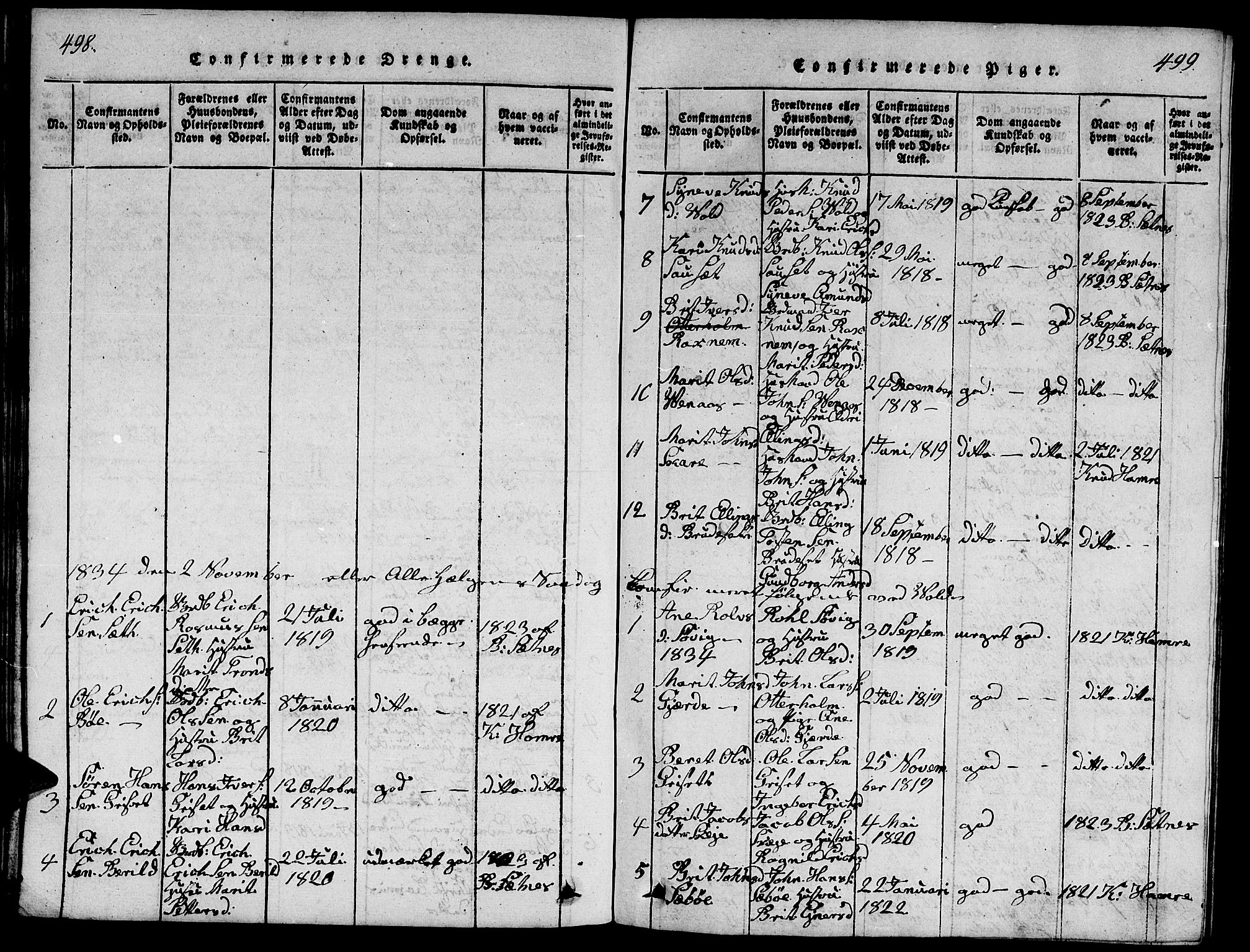 Ministerialprotokoller, klokkerbøker og fødselsregistre - Møre og Romsdal, SAT/A-1454/543/L0563: Parish register (copy) no. 543C01, 1818-1836, p. 498-499