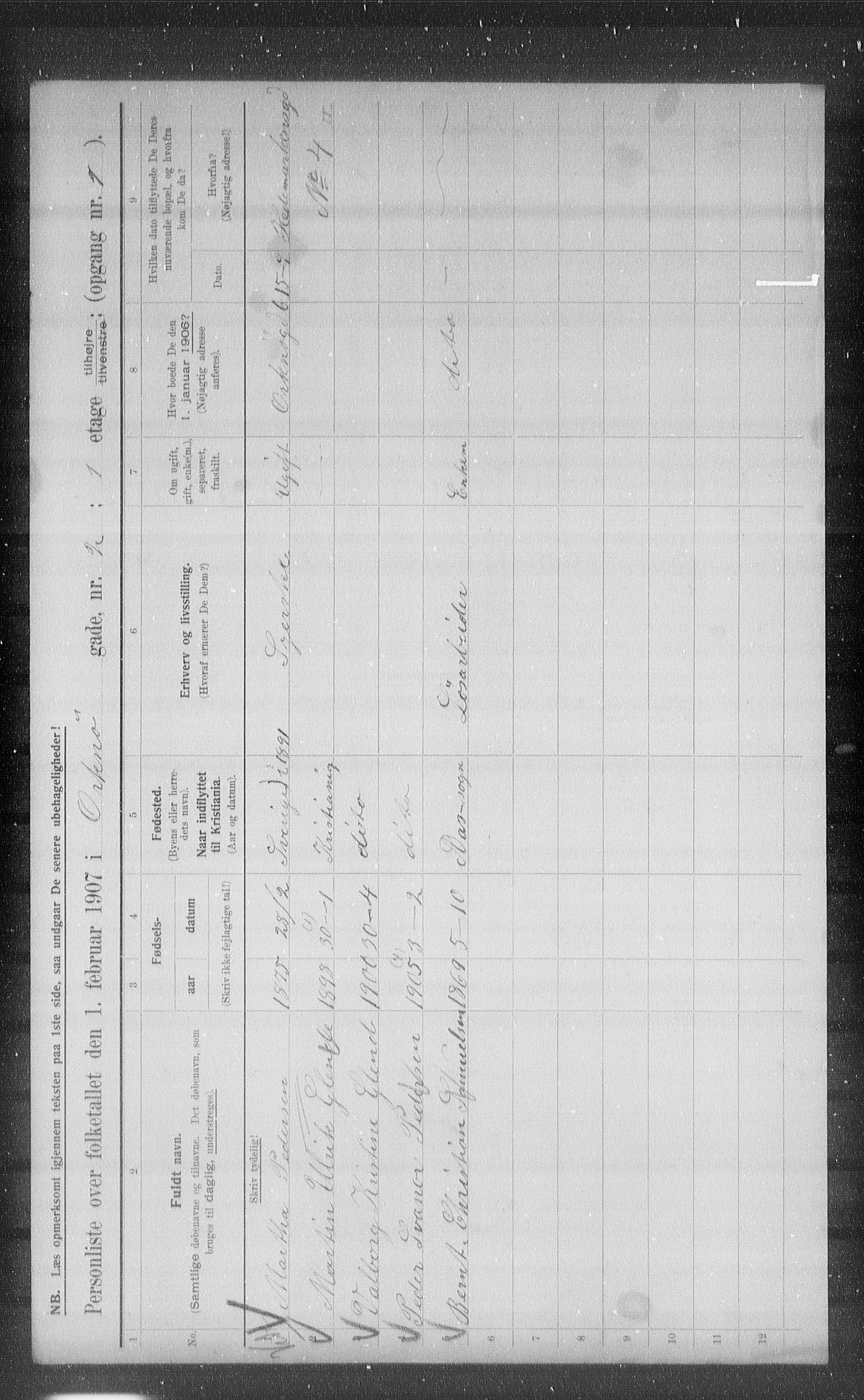 OBA, Municipal Census 1907 for Kristiania, 1907, p. 38858