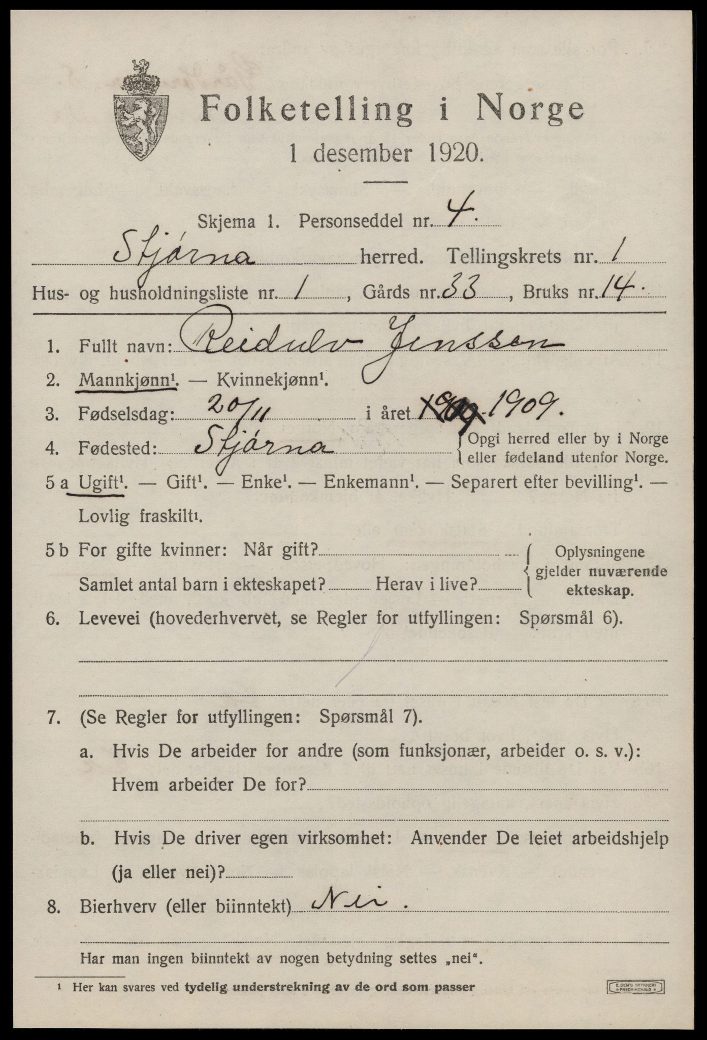 SAT, 1920 census for Stjørna, 1920, p. 946