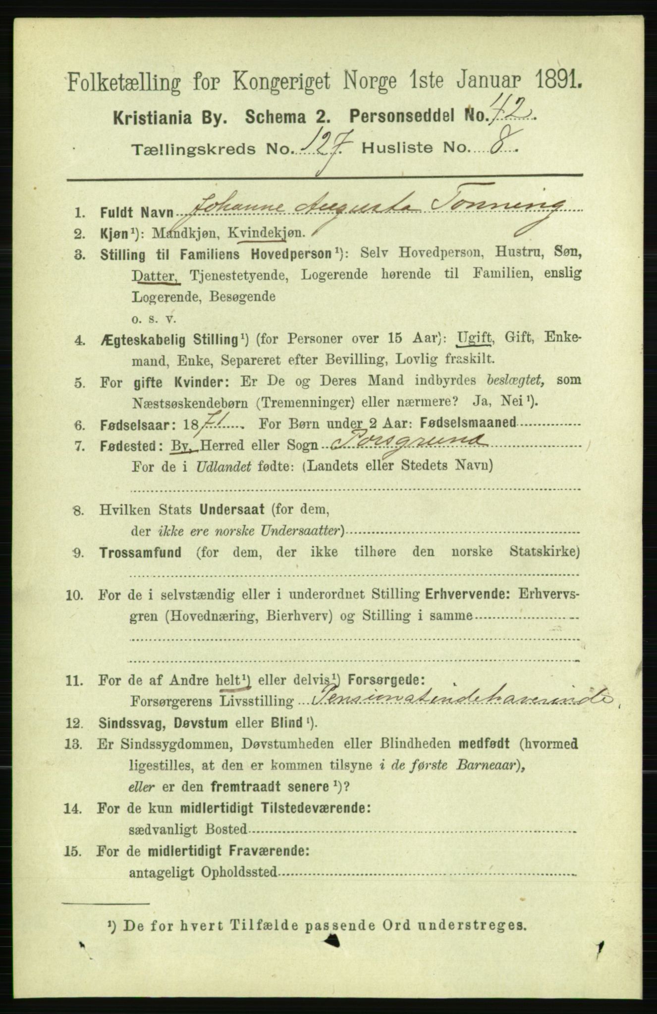 RA, 1891 census for 0301 Kristiania, 1891, p. 68142