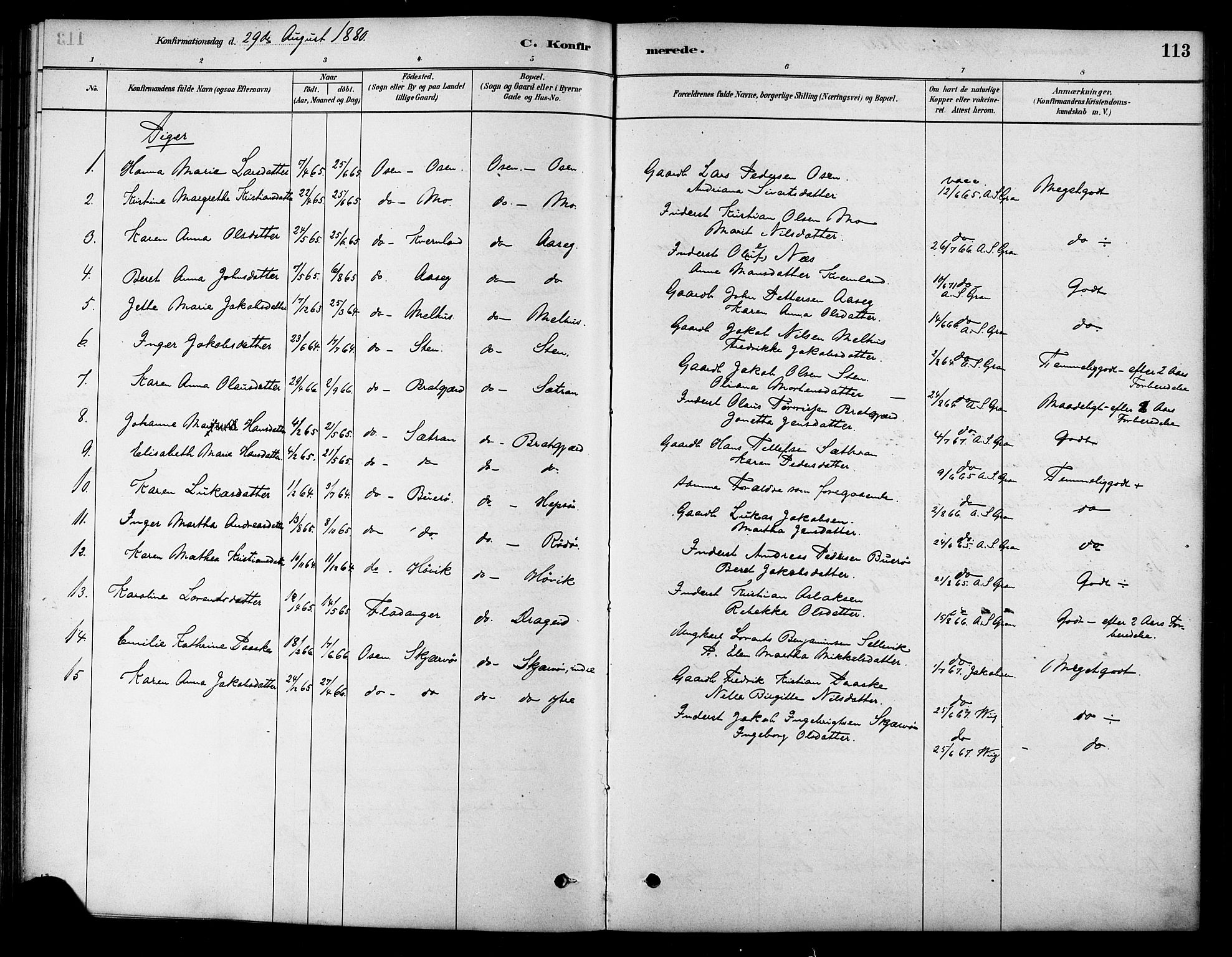 Ministerialprotokoller, klokkerbøker og fødselsregistre - Sør-Trøndelag, SAT/A-1456/658/L0722: Parish register (official) no. 658A01, 1879-1896, p. 113