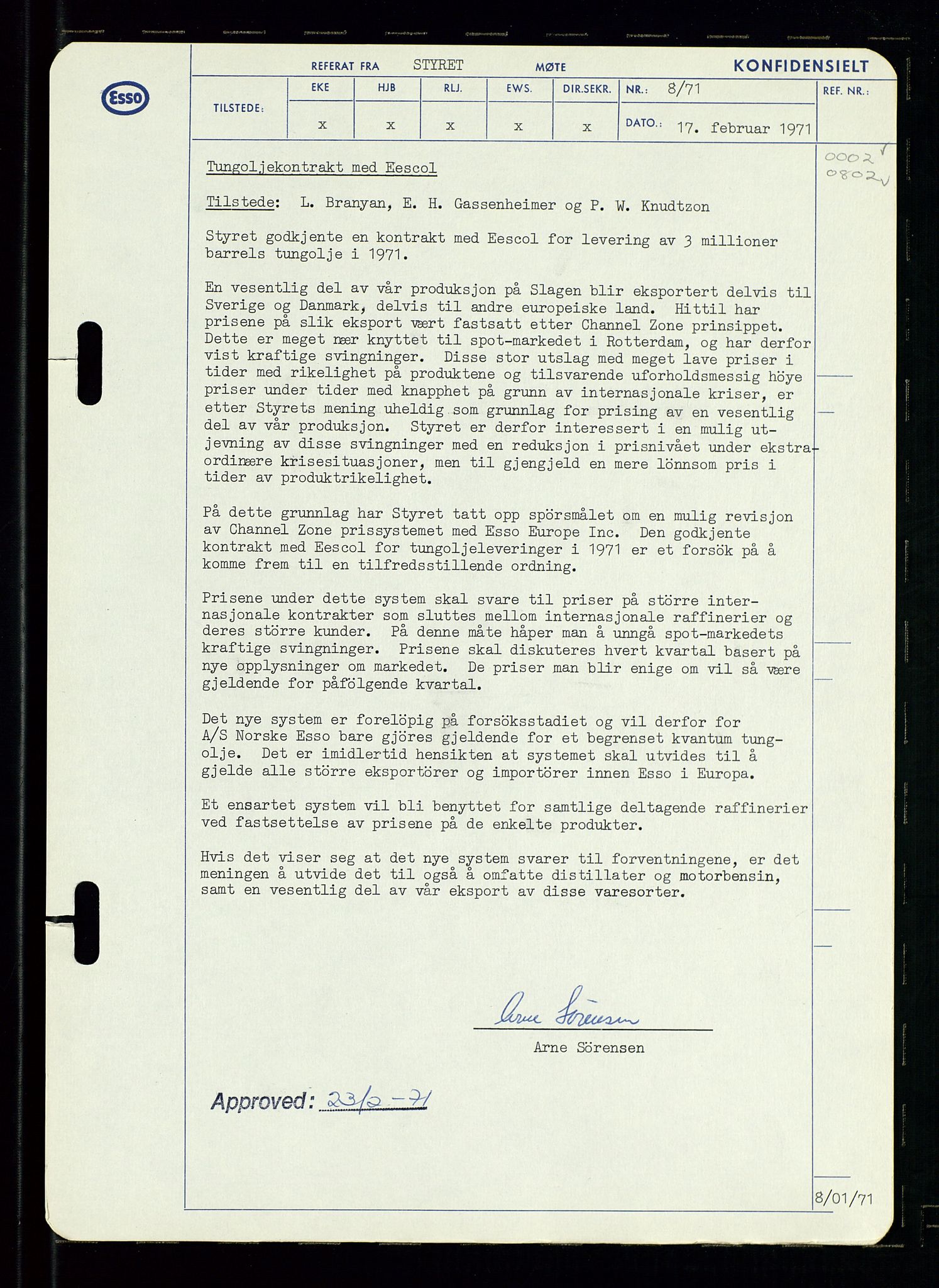 Pa 0982 - Esso Norge A/S, AV/SAST-A-100448/A/Aa/L0003/0002: Den administrerende direksjon Board minutes (styrereferater) og Bedriftforsamlingsprotokoll / Den administrerende direksjon Board minutes (styrereferater), 1970-1974, p. 159