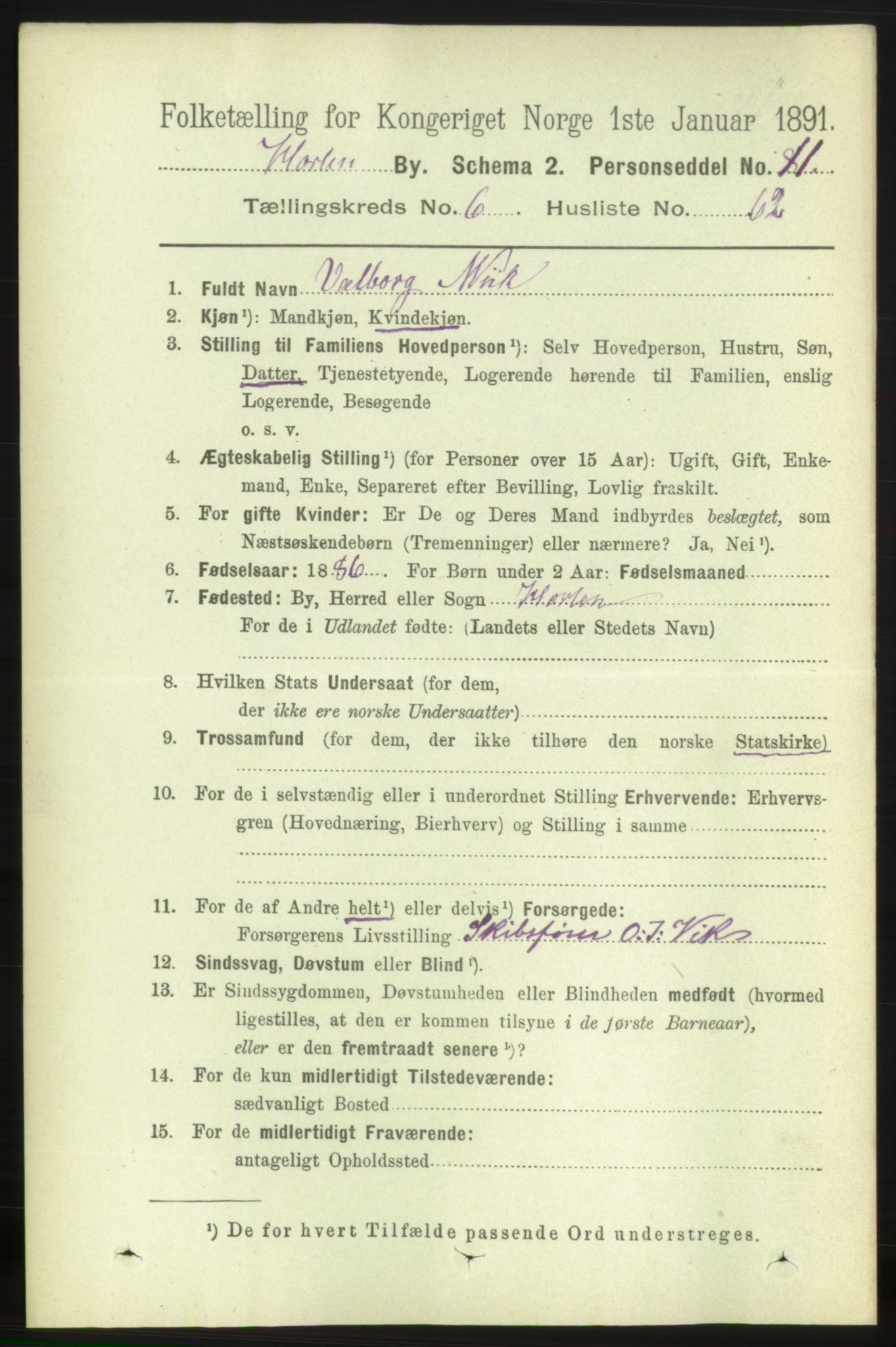 RA, 1891 census for 0703 Horten, 1891, p. 4307