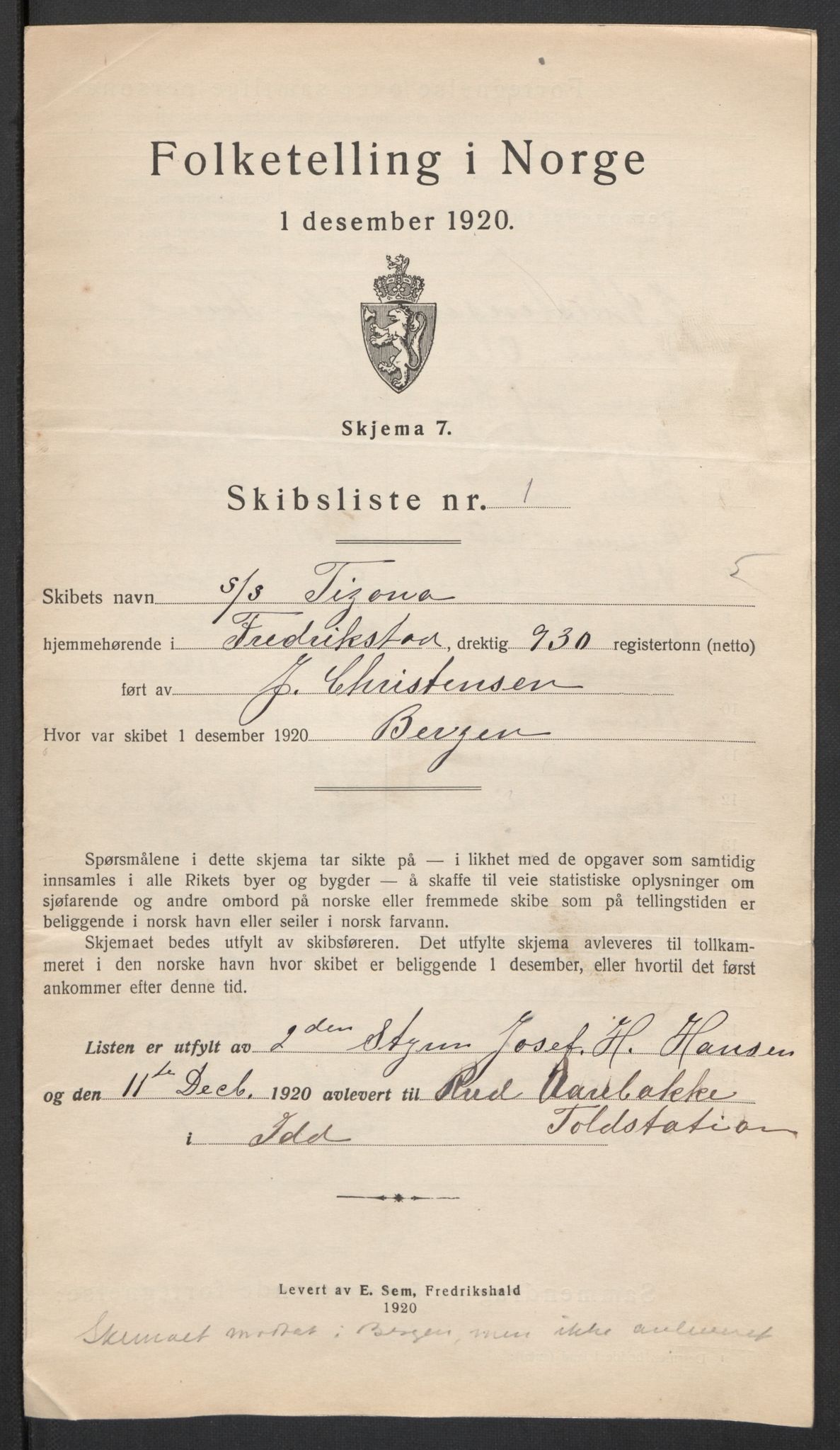 SAO, 1920 census for Fredrikshald, 1920, p. 30734