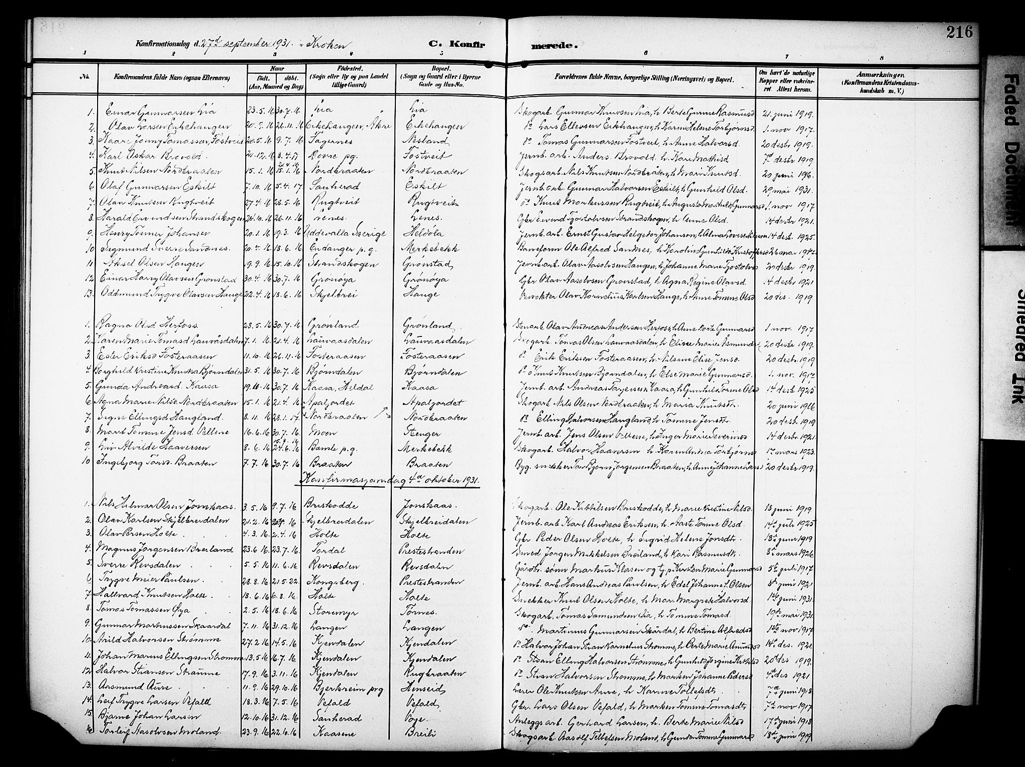 Drangedal kirkebøker, AV/SAKO-A-258/G/Ga/L0004: Parish register (copy) no. I 4, 1901-1933, p. 216
