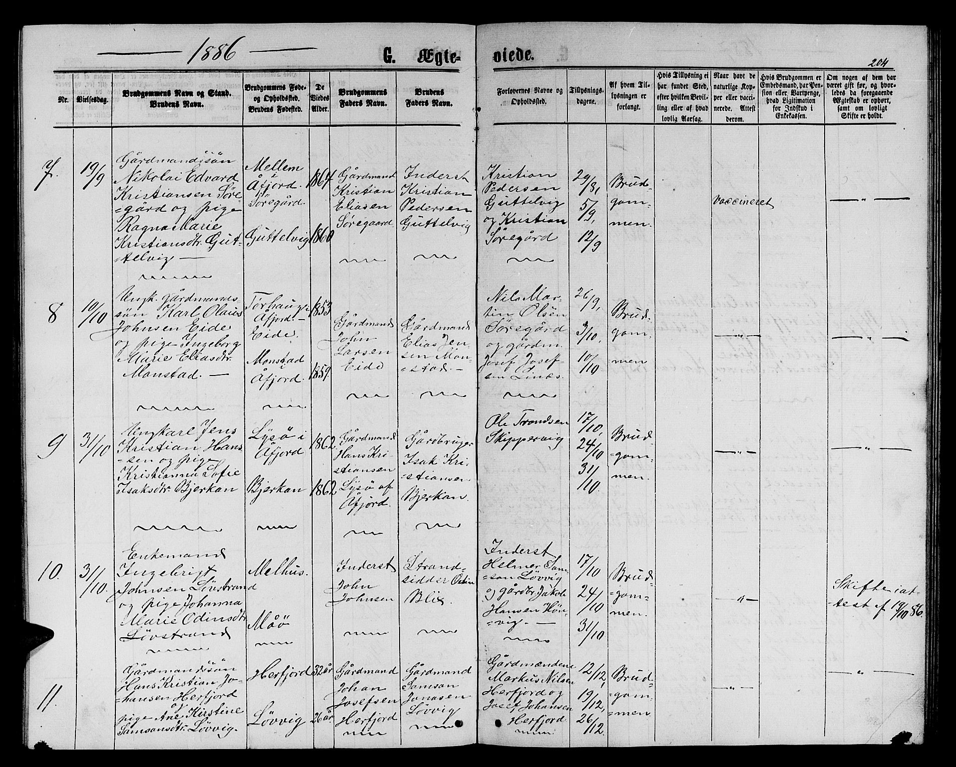 Ministerialprotokoller, klokkerbøker og fødselsregistre - Sør-Trøndelag, AV/SAT-A-1456/656/L0695: Parish register (copy) no. 656C01, 1867-1889, p. 204