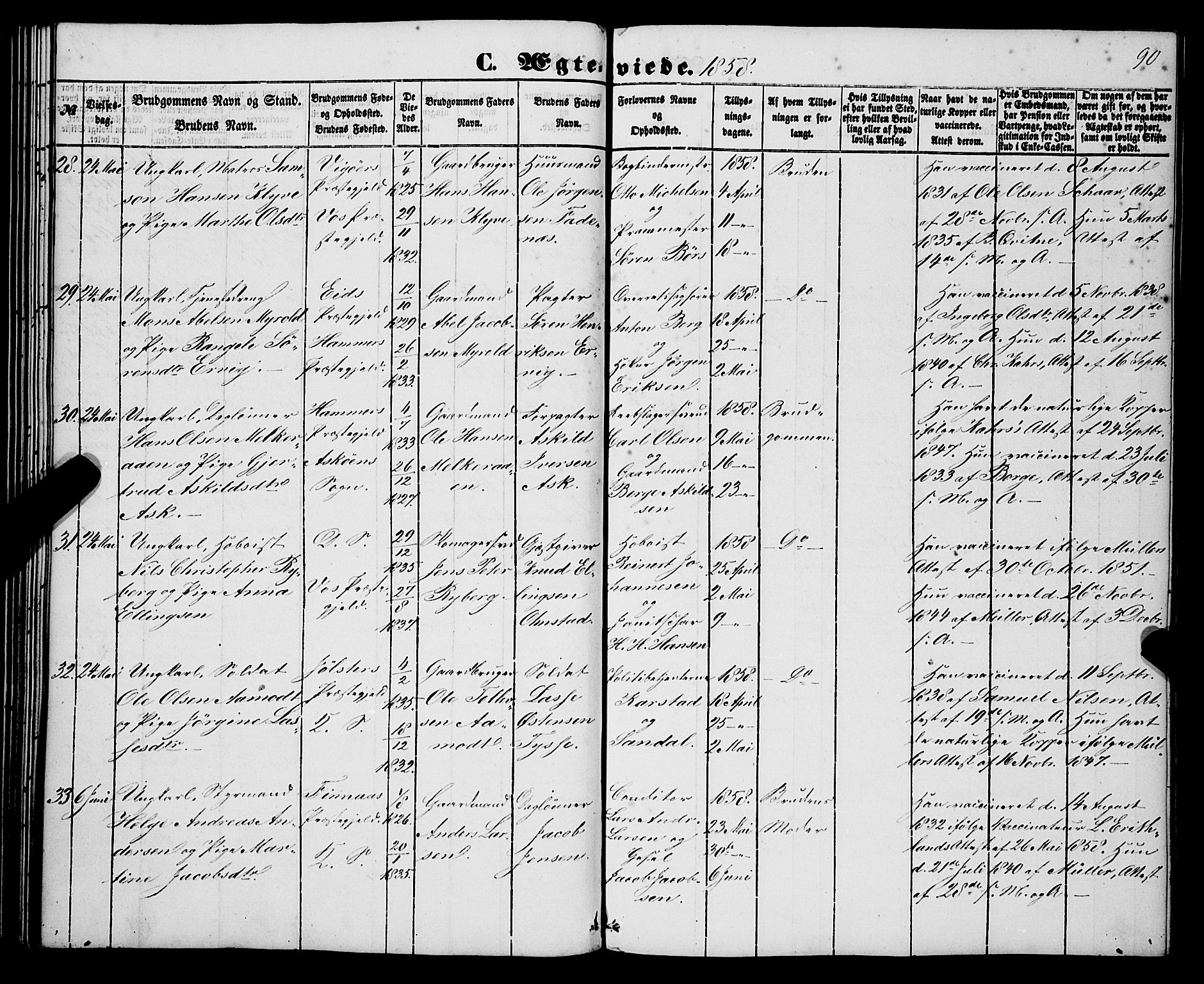 Korskirken sokneprestembete, SAB/A-76101/H/Haa/L0035: Parish register (official) no. D 2, 1852-1867, p. 90